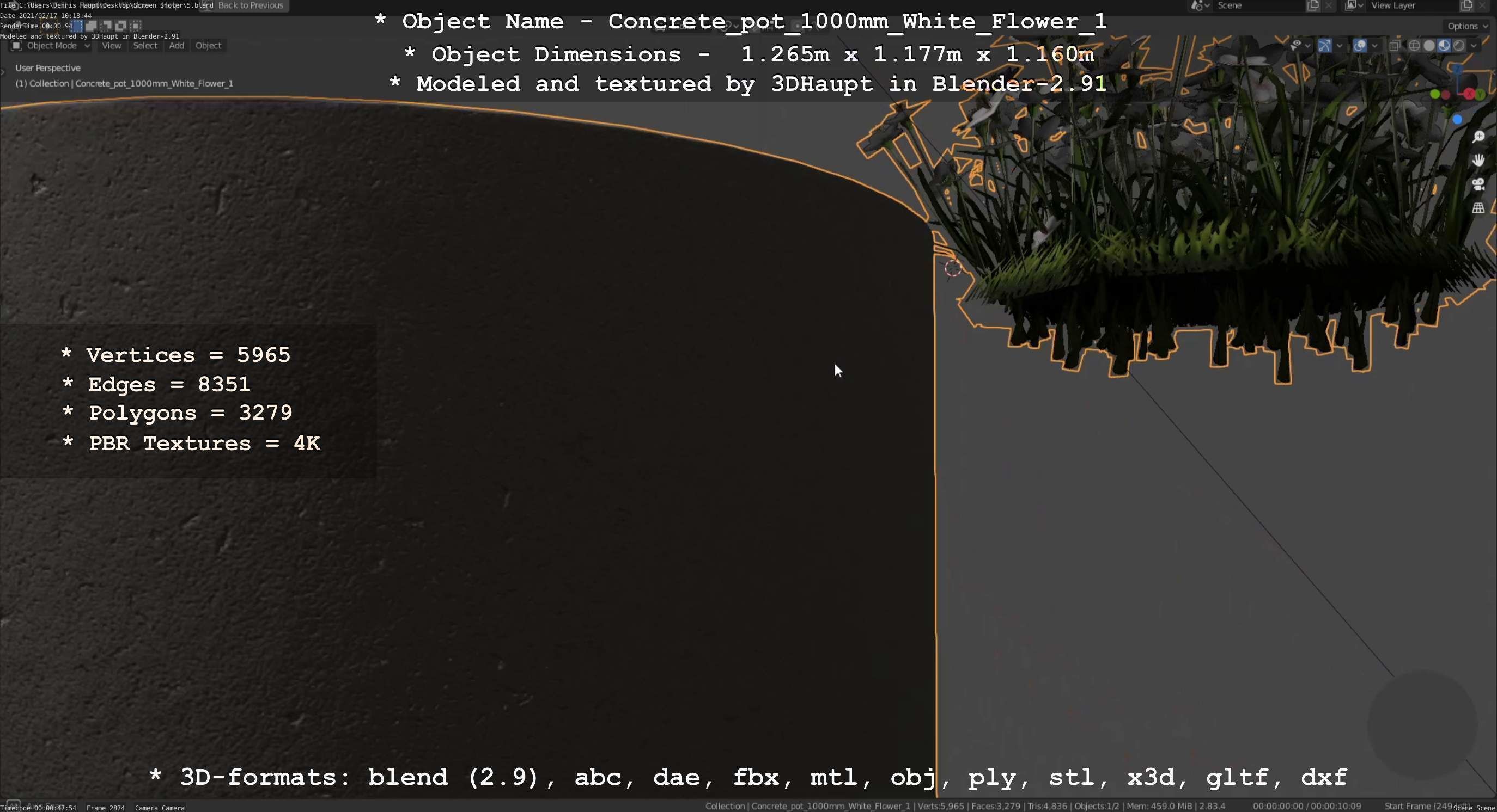 Concrete Pipe Pot 1000mm with White Version 1 Low-poly 3D model_114