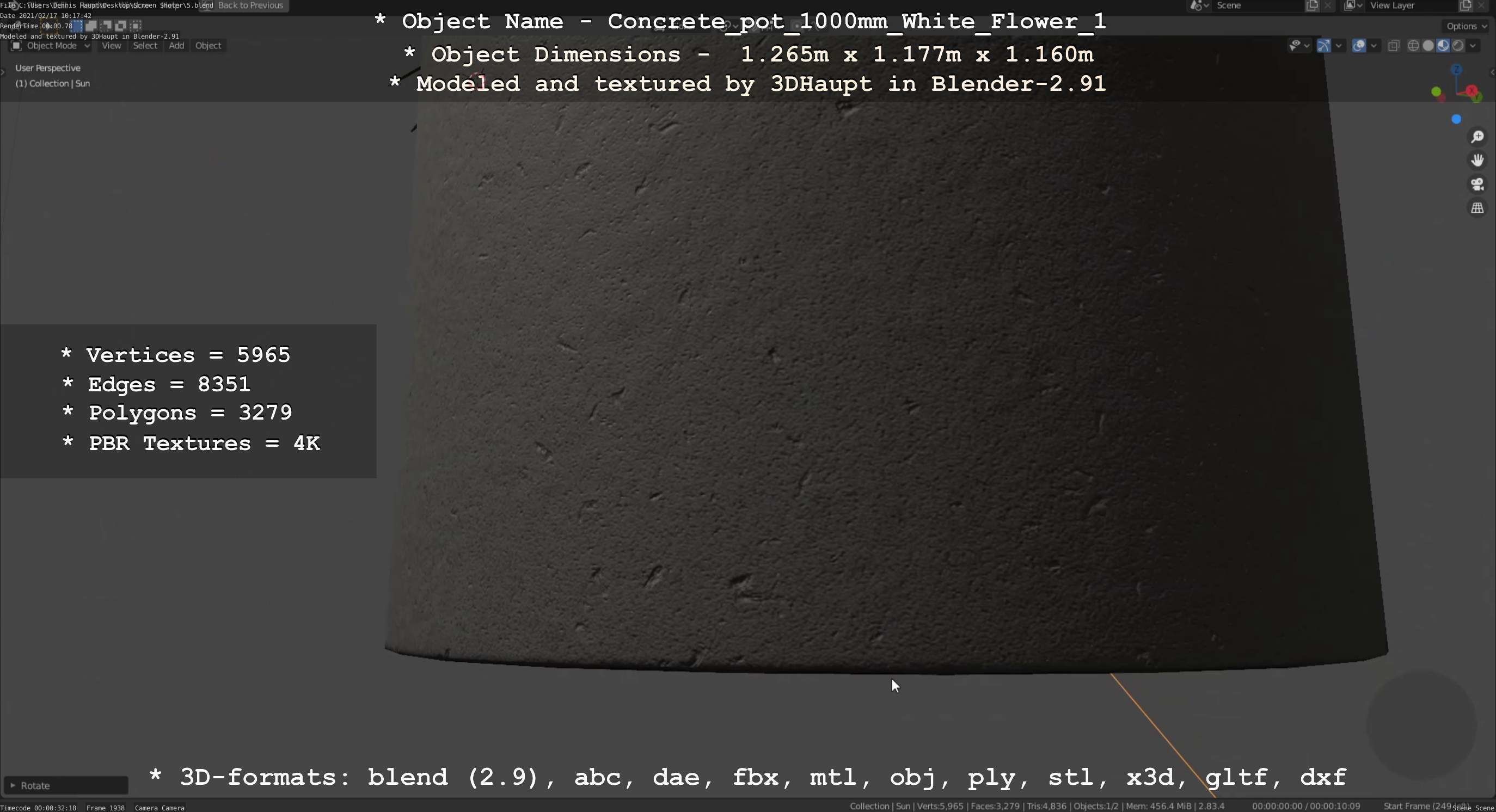 Concrete Pipe Pot 1000mm with White Version 1 Low-poly 3D model_75