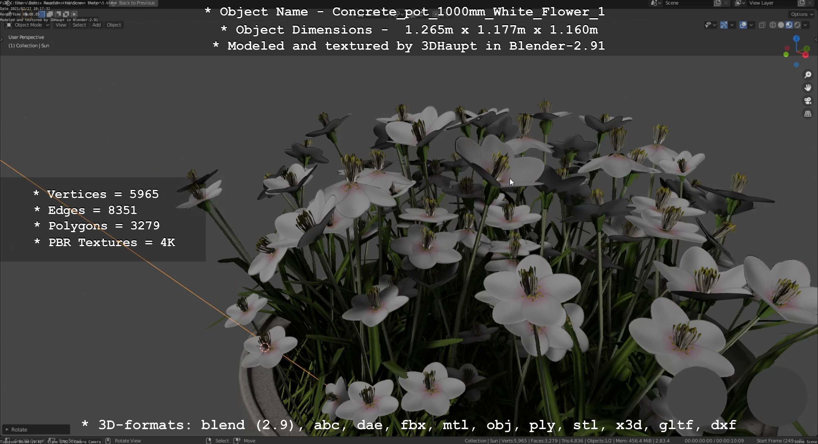 Concrete Pipe Pot 1000mm with White Version 1 Low-poly 3D model_3