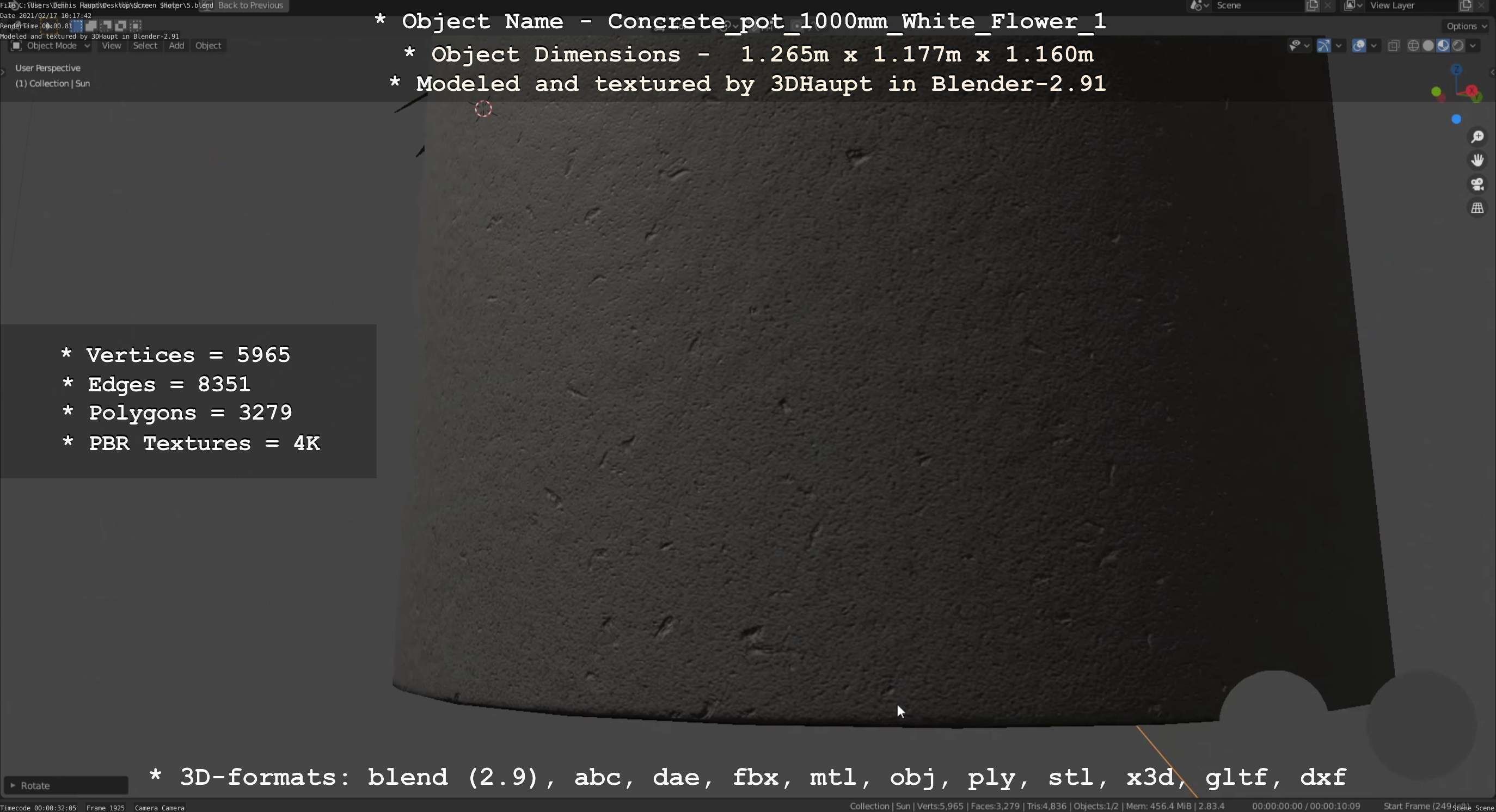 Concrete Pipe Pot 1000mm with White Version 1 Low-poly 3D model_74