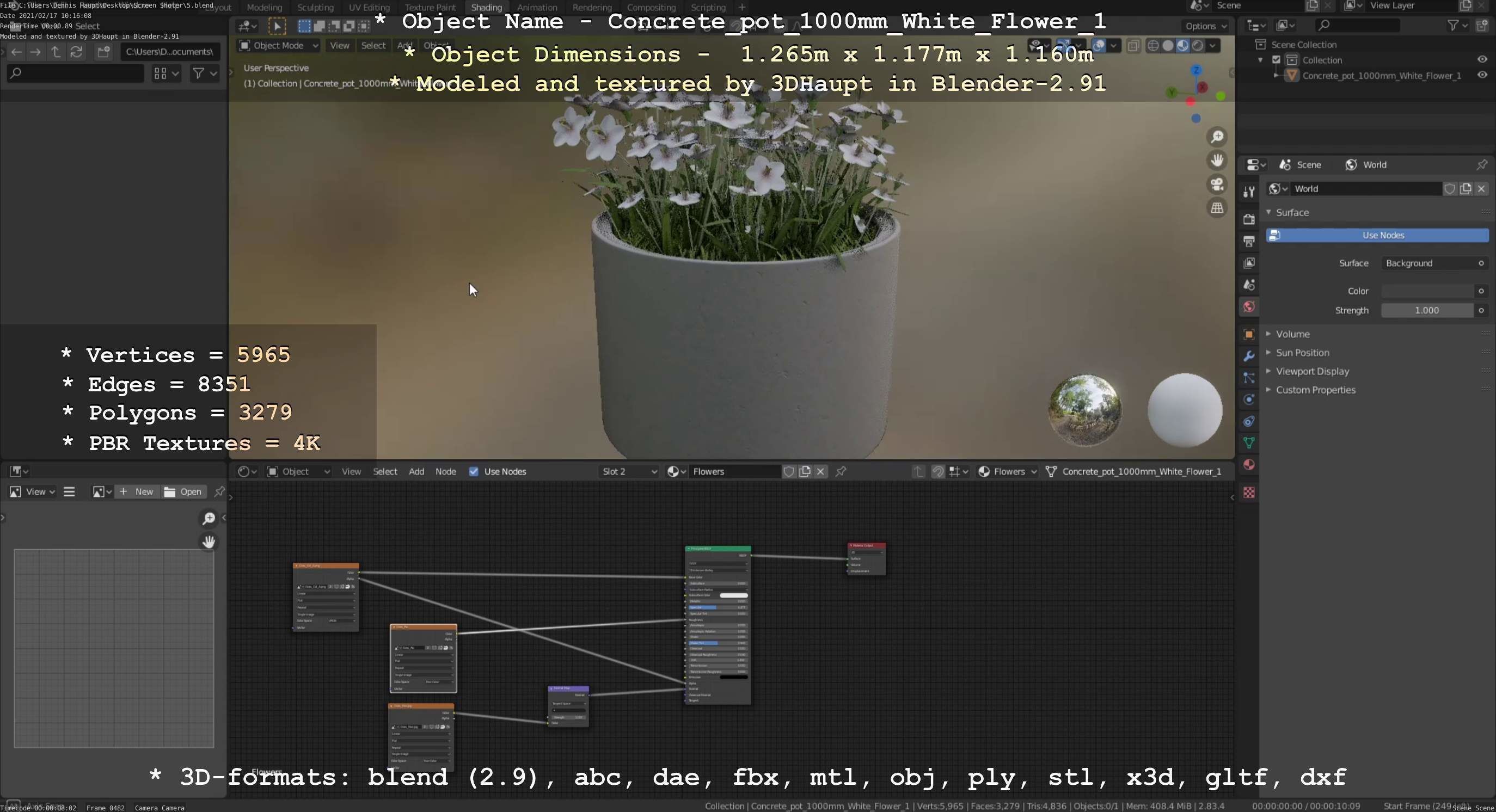 Concrete Pipe Pot 1000mm with White Version 1 Low-poly 3D model_2