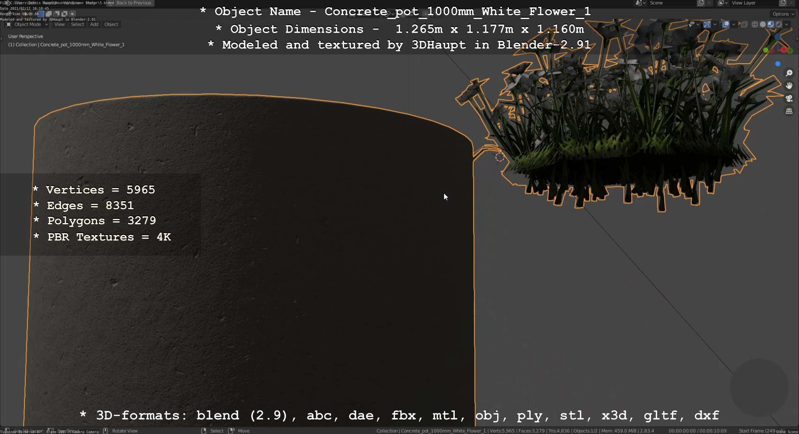 Concrete Pipe Pot 1000mm with White Version 1 Low-poly 3D model_115