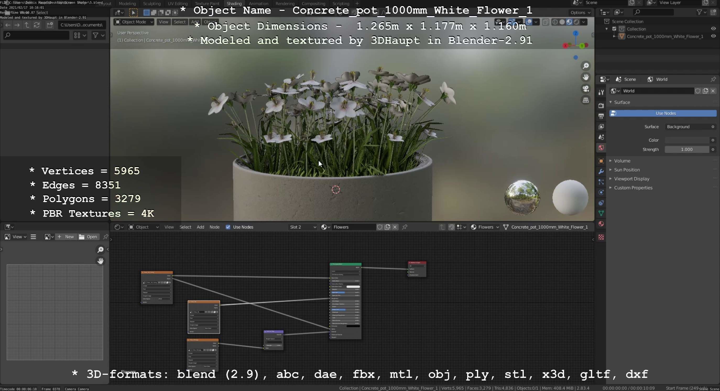 Concrete Pipe Pot 1000mm with White Version 1 Low-poly 3D model_27