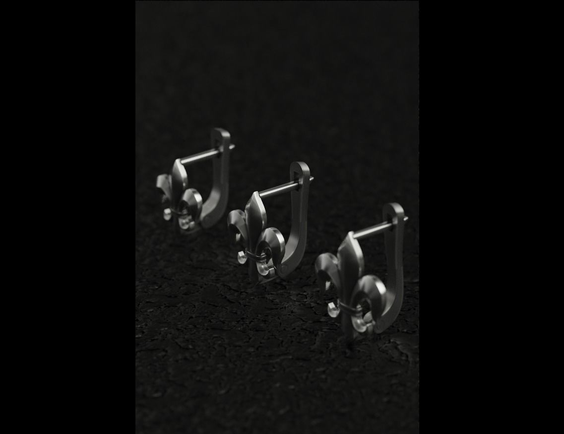 FLEUR DE LIS Hoop earrings  CLICK HINGE  3D print model_2