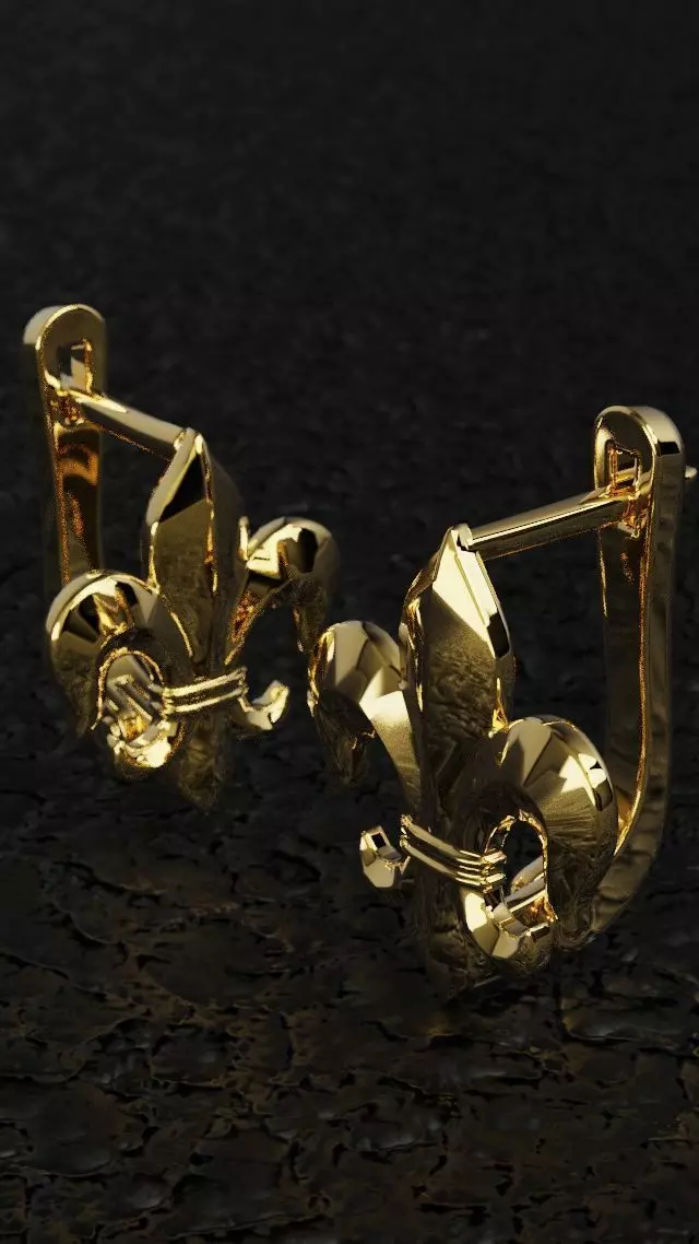 FLEUR DE LIS Hoop earrings  CLICK HINGE  3D print model_0