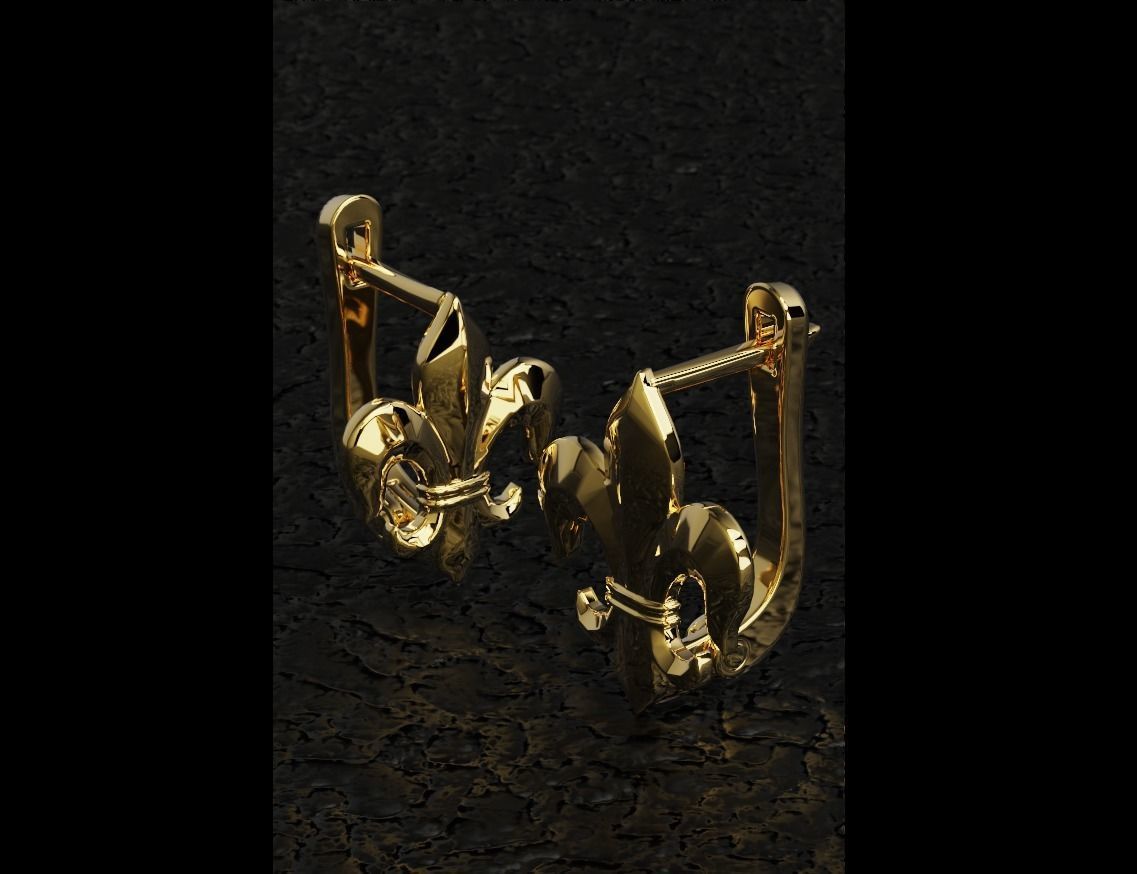 FLEUR DE LIS Hoop earrings  CLICK HINGE  3D print model_3