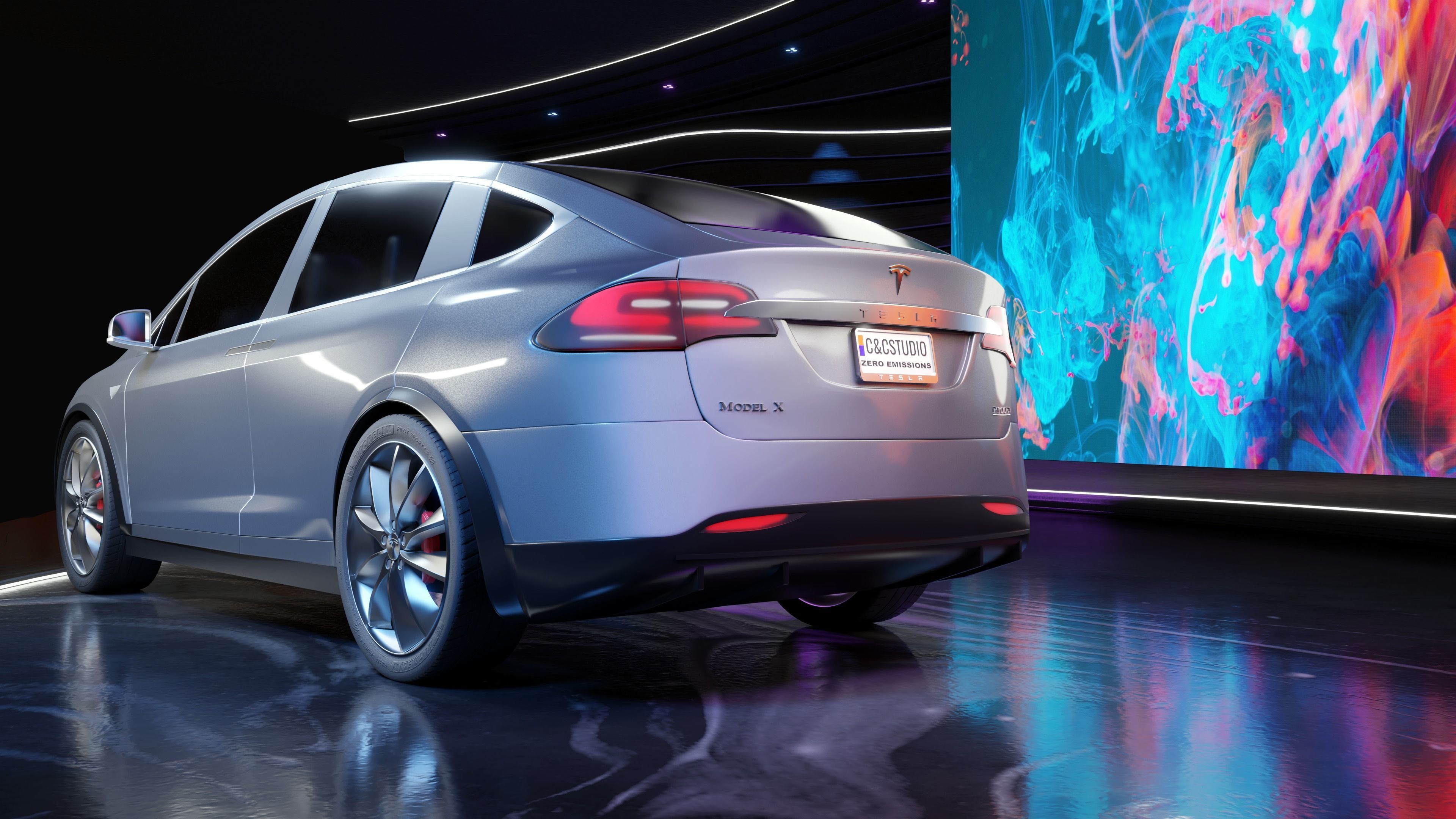 Tesla Model X on stage 3D model_1