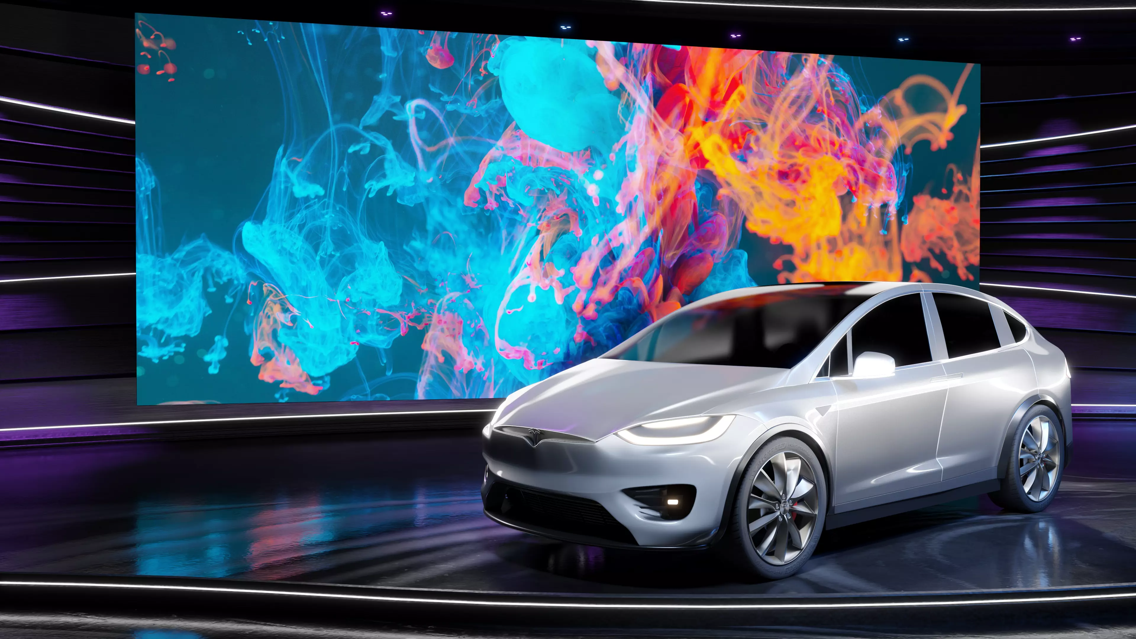 Tesla Model X on stage 3D model_0