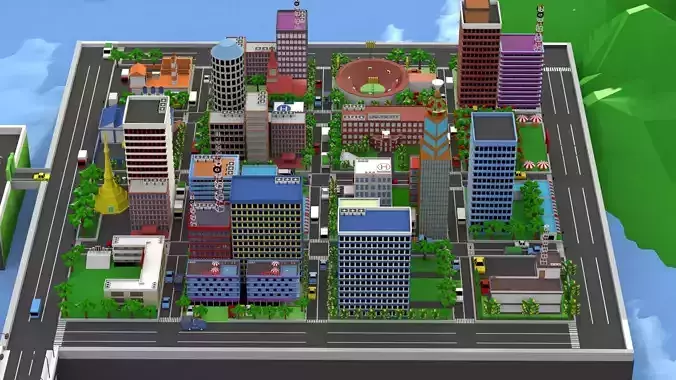 3D Low poly cartoon city animation Low-poly 3D model