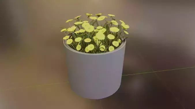 Concrete Pot 800mm with Yellow Flowers Version 2