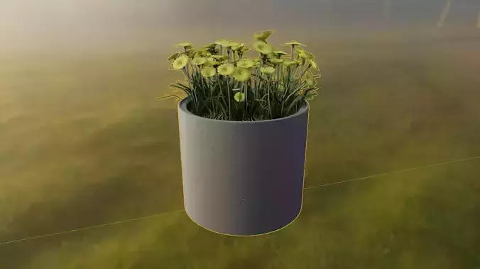 Concrete Pot 800mm with Yellow Flowers Version 1