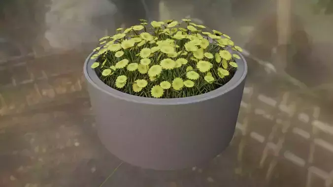 Concrete Pot 1500mm with Yellow Flowers Version 2