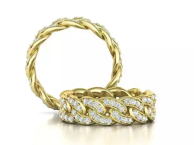 DIAMOND Cuban Link Chain Ring Stackable Ring 11US size