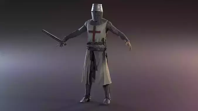 Templeknight rigged Low-poly 3D model