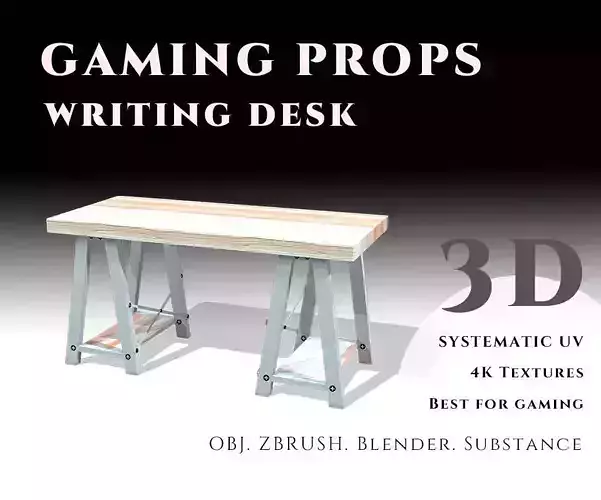Gaming Props - Writing Desk Low-poly 3D model