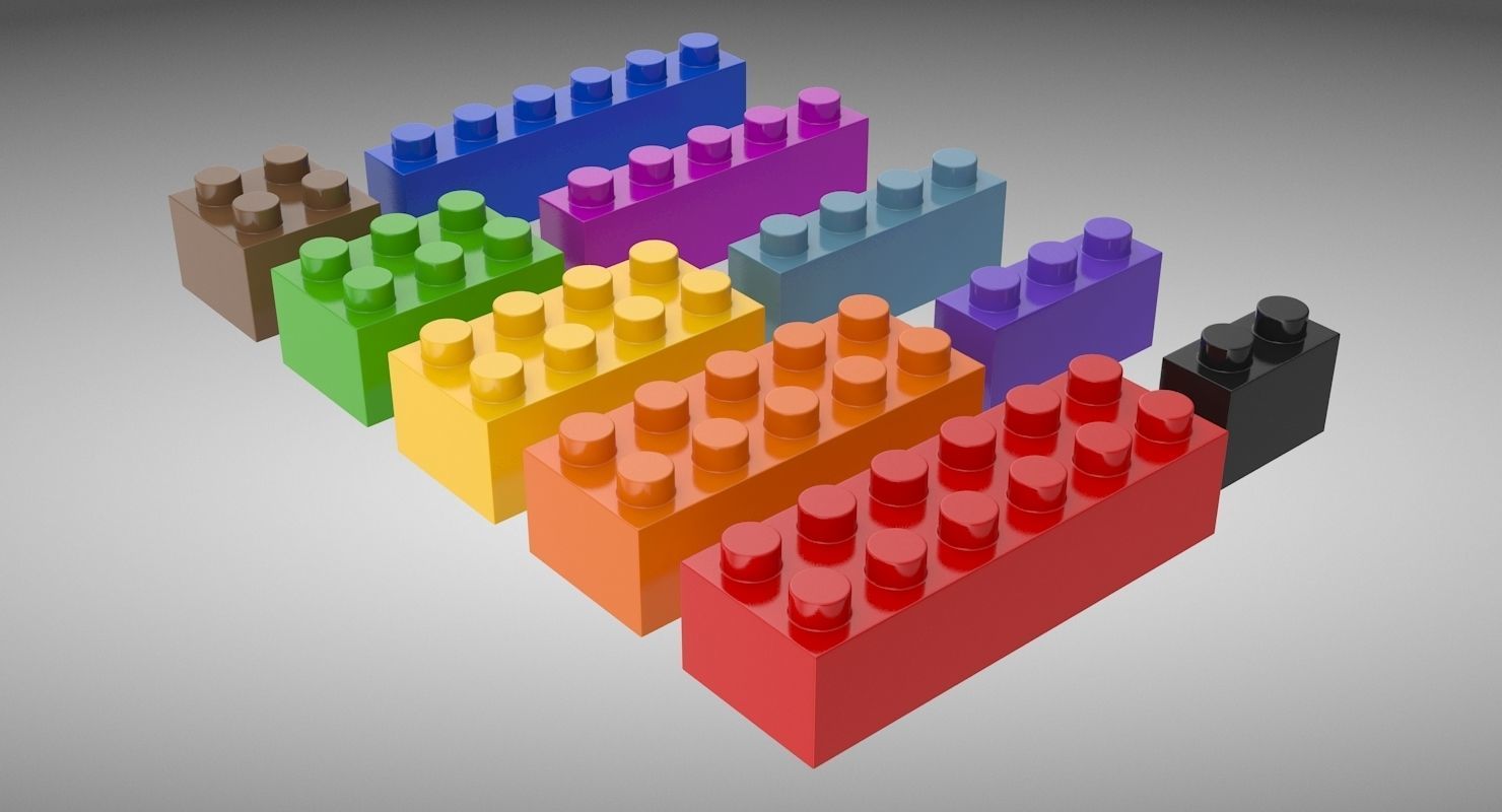 Lego Set of colorful bricks Low-poly 3D model_2