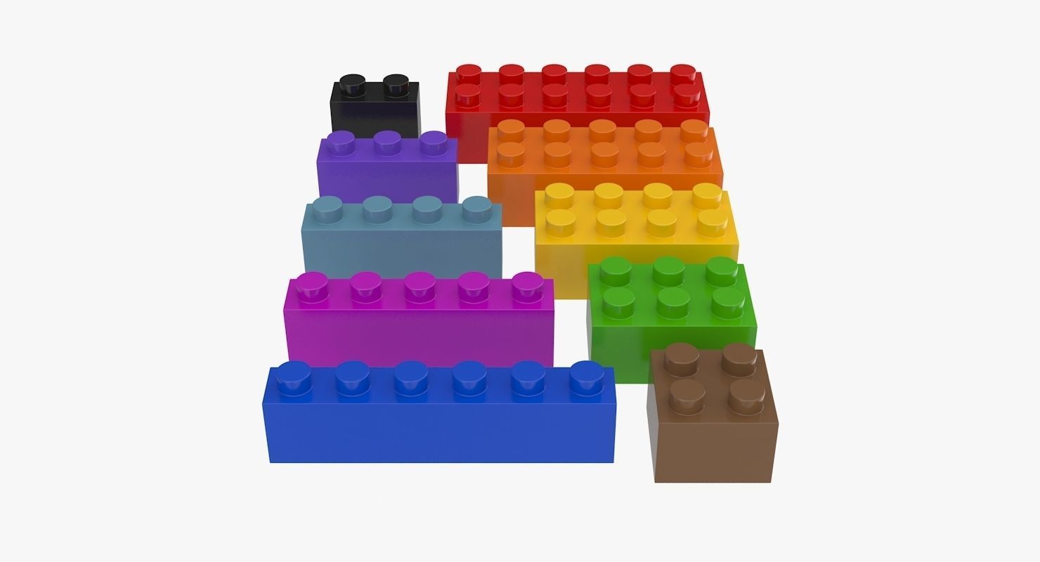 Lego Set of colorful bricks Low-poly 3D model_6