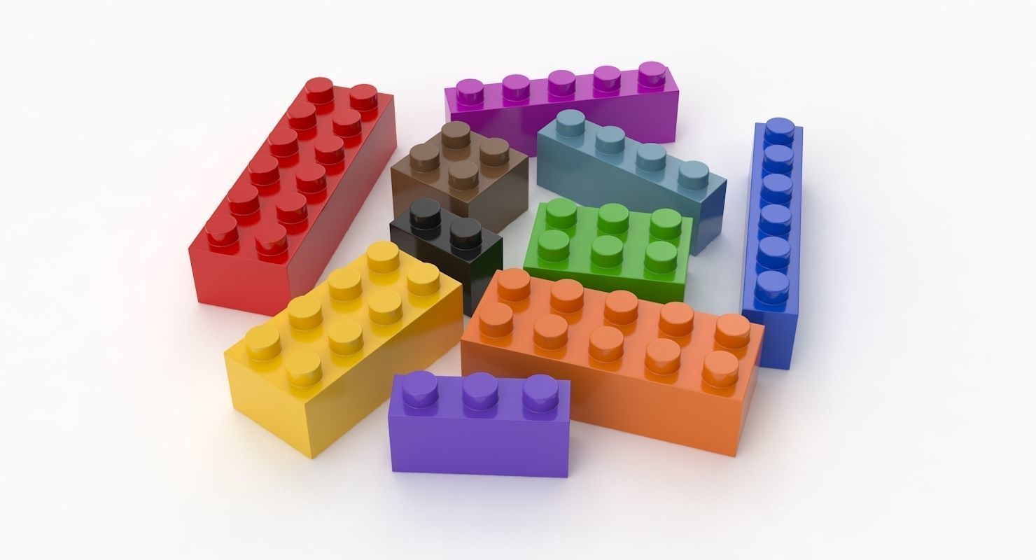 Lego Set of colorful bricks Low-poly 3D model_8