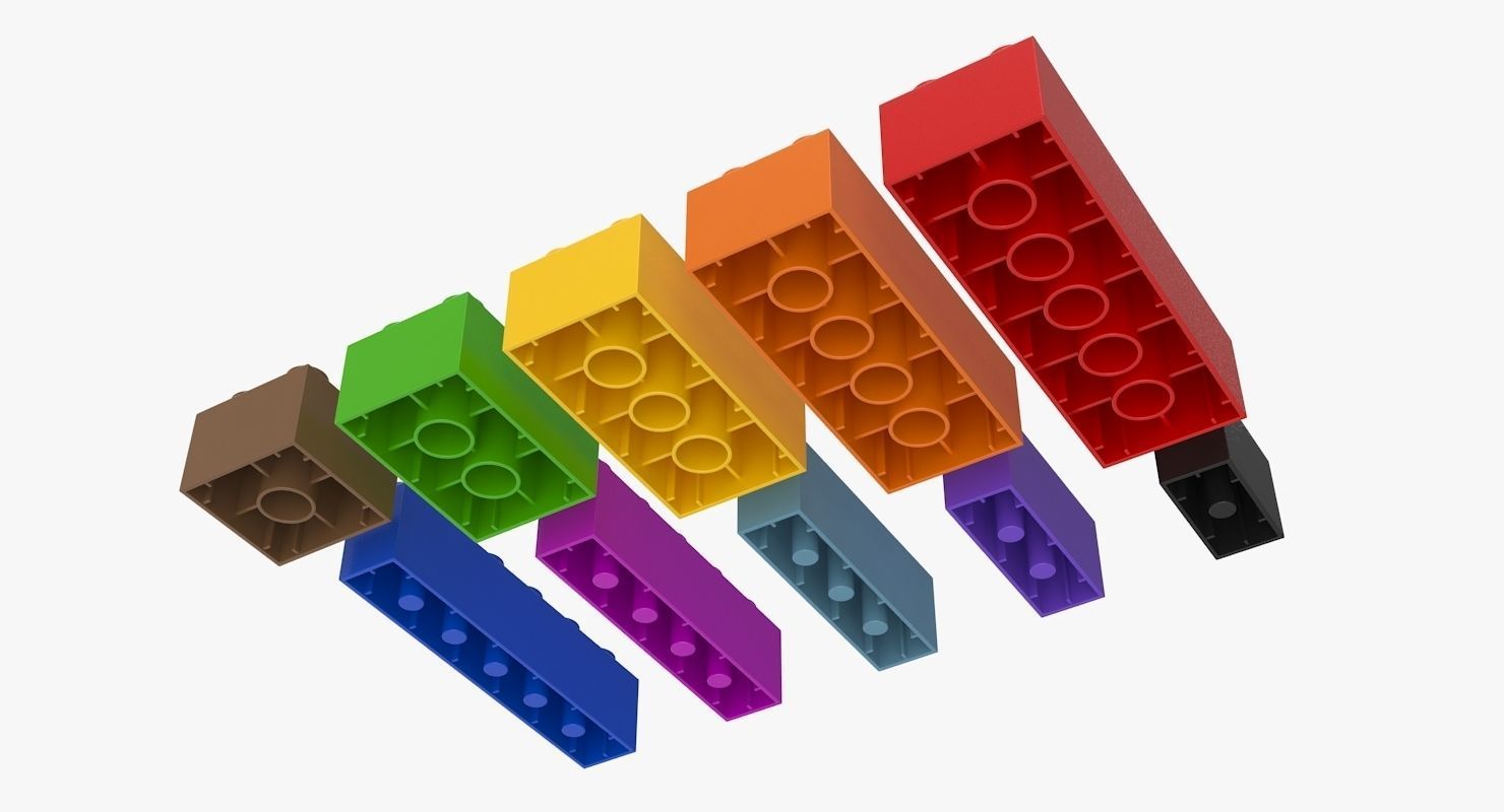 Lego Set of colorful bricks Low-poly 3D model_4