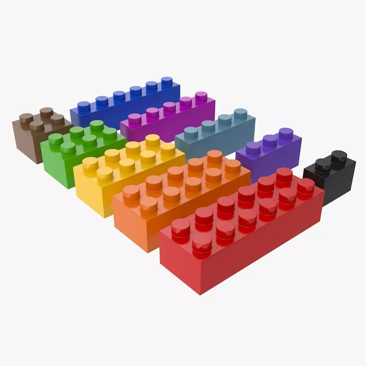 Lego Set of colorful bricks Low-poly 3D model_0