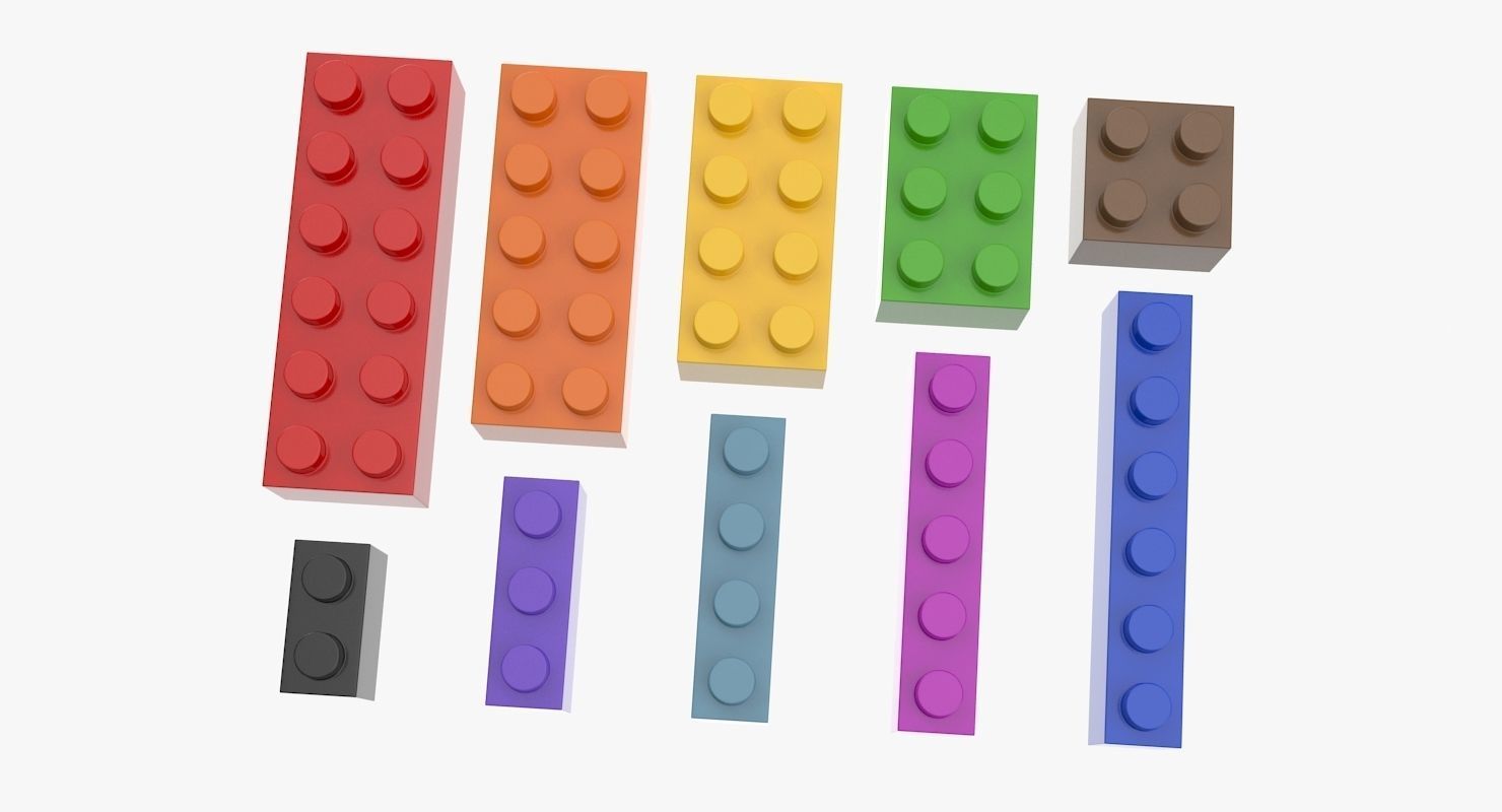 Lego Set of colorful bricks Low-poly 3D model_7