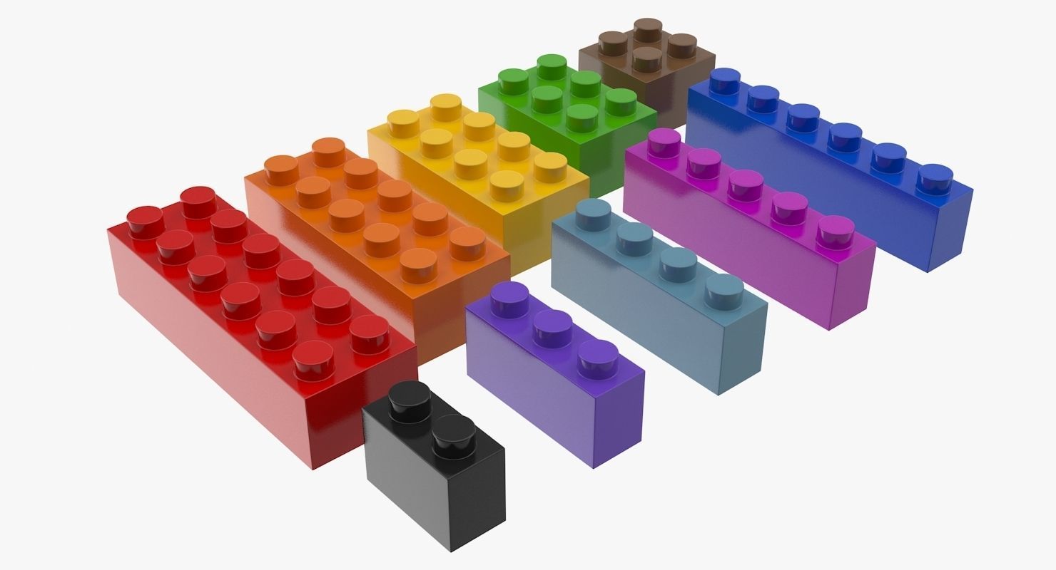 Lego Set of colorful bricks Low-poly 3D model_3