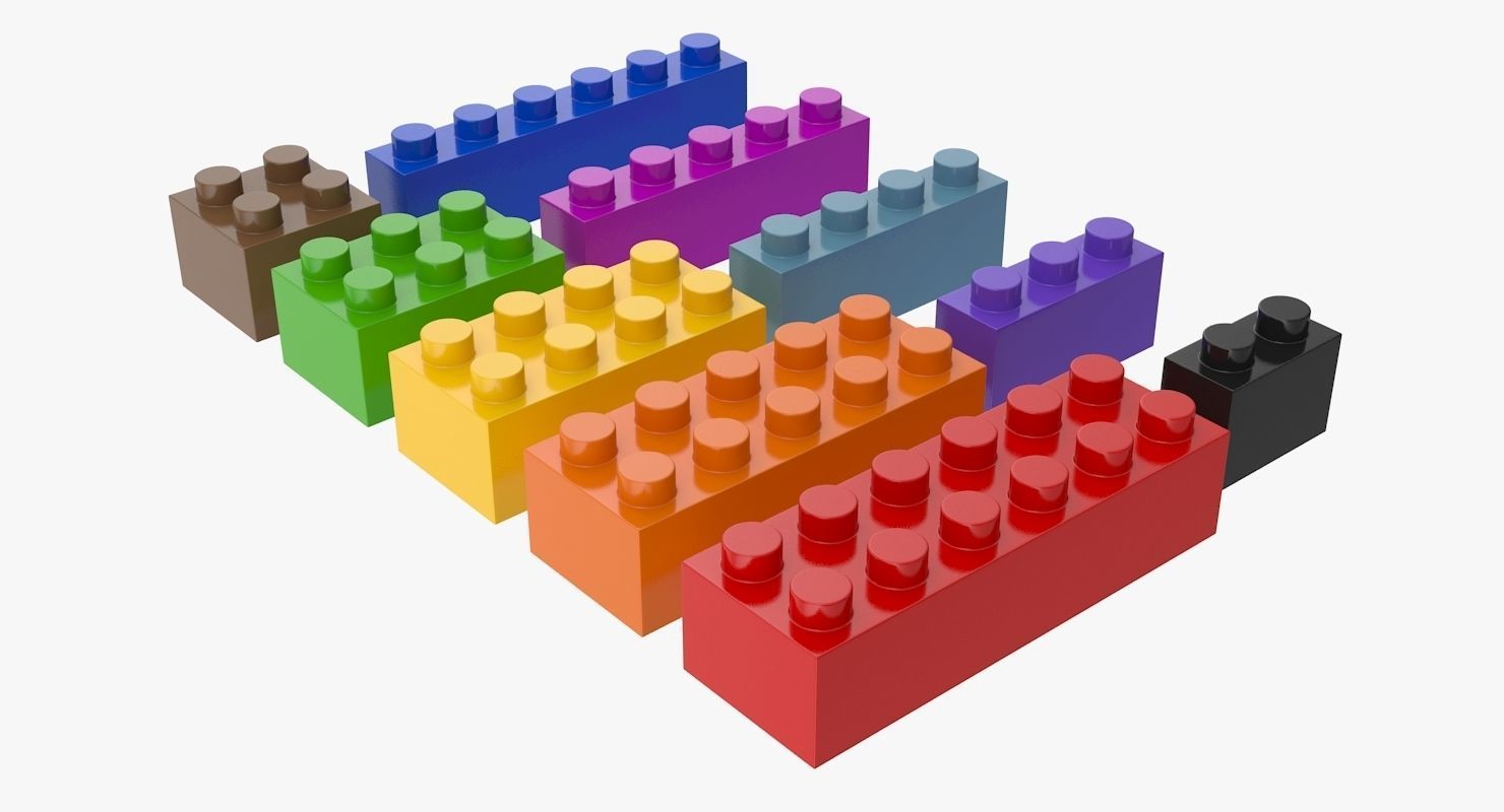 Lego Set of colorful bricks Low-poly 3D model_1