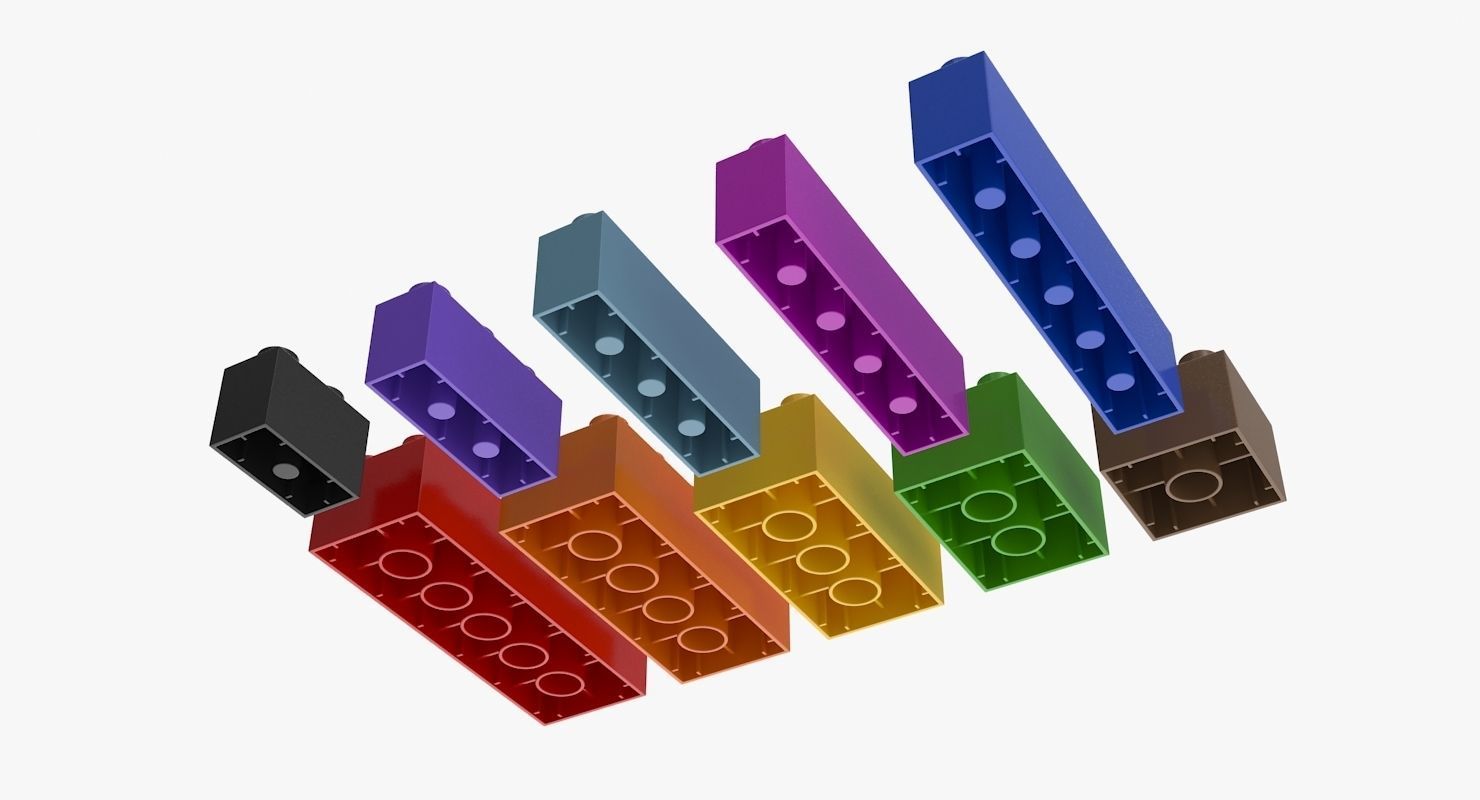 Lego Set of colorful bricks Low-poly 3D model_5