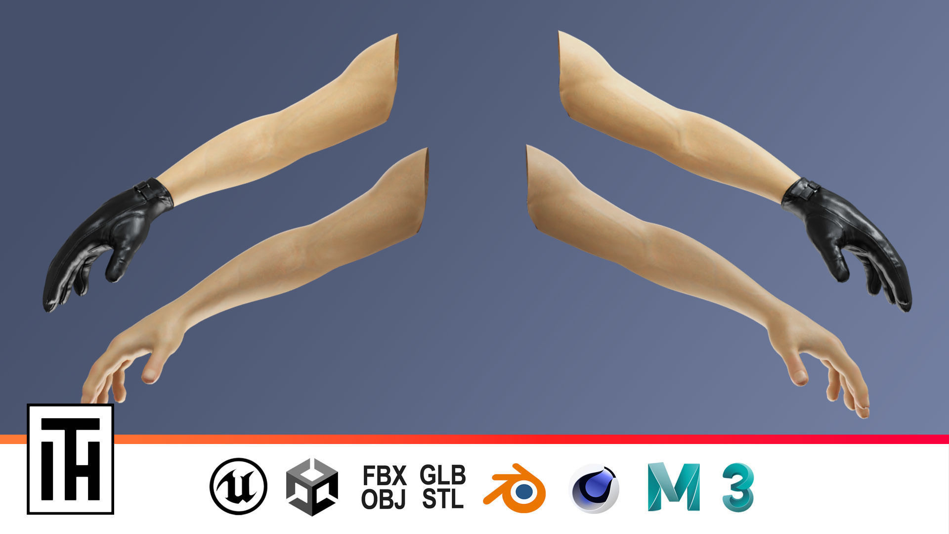 Glove Leather Low-poly 3D model_1