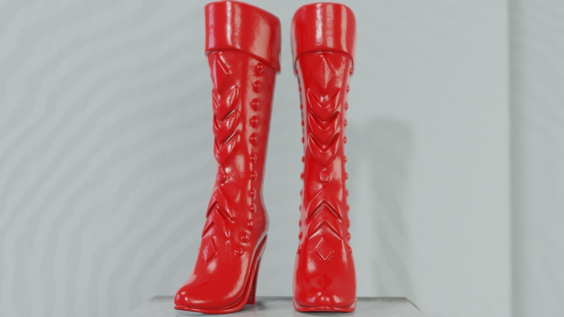 Art Decor - Red Shiny Boots Statue Low-poly 3D model_8
