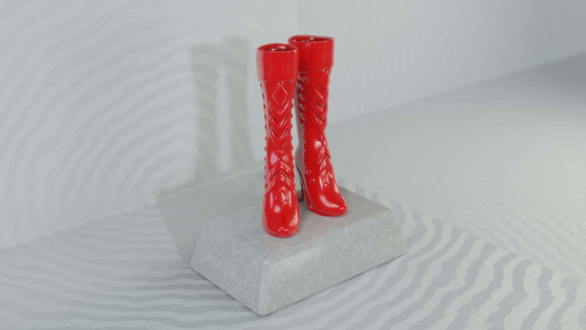 Art Decor - Red Shiny Boots Statue Low-poly 3D model_5