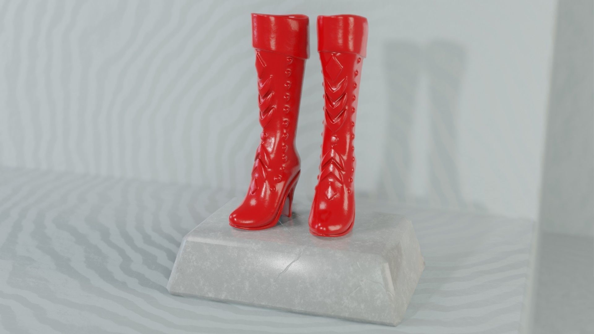 Art Decor - Red Shiny Boots Statue Low-poly 3D model_4