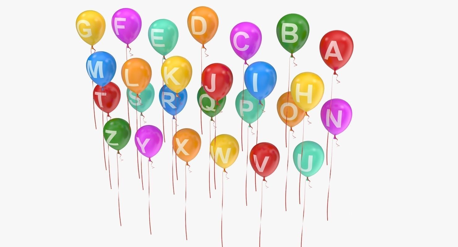 Alphabet on Balloons Low-poly 3D model_4