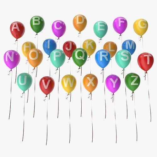 Alphabet on Balloons Low-poly 3D model