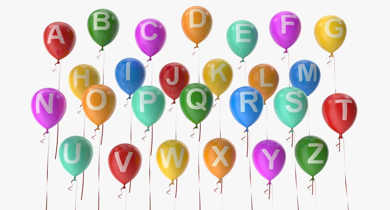 Alphabet on Balloons Low-poly 3D model_1