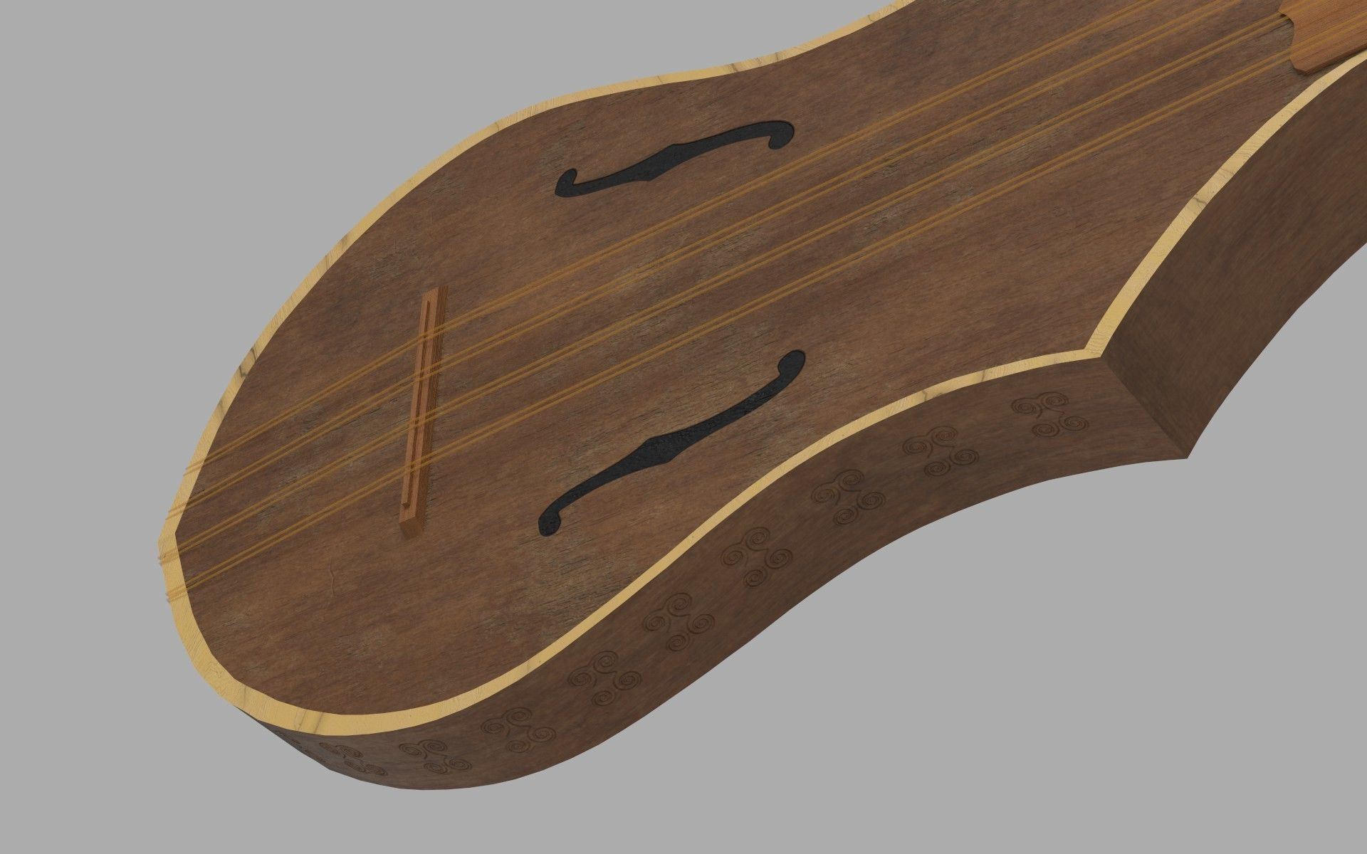 Citole wooden guitar 3D model_4
