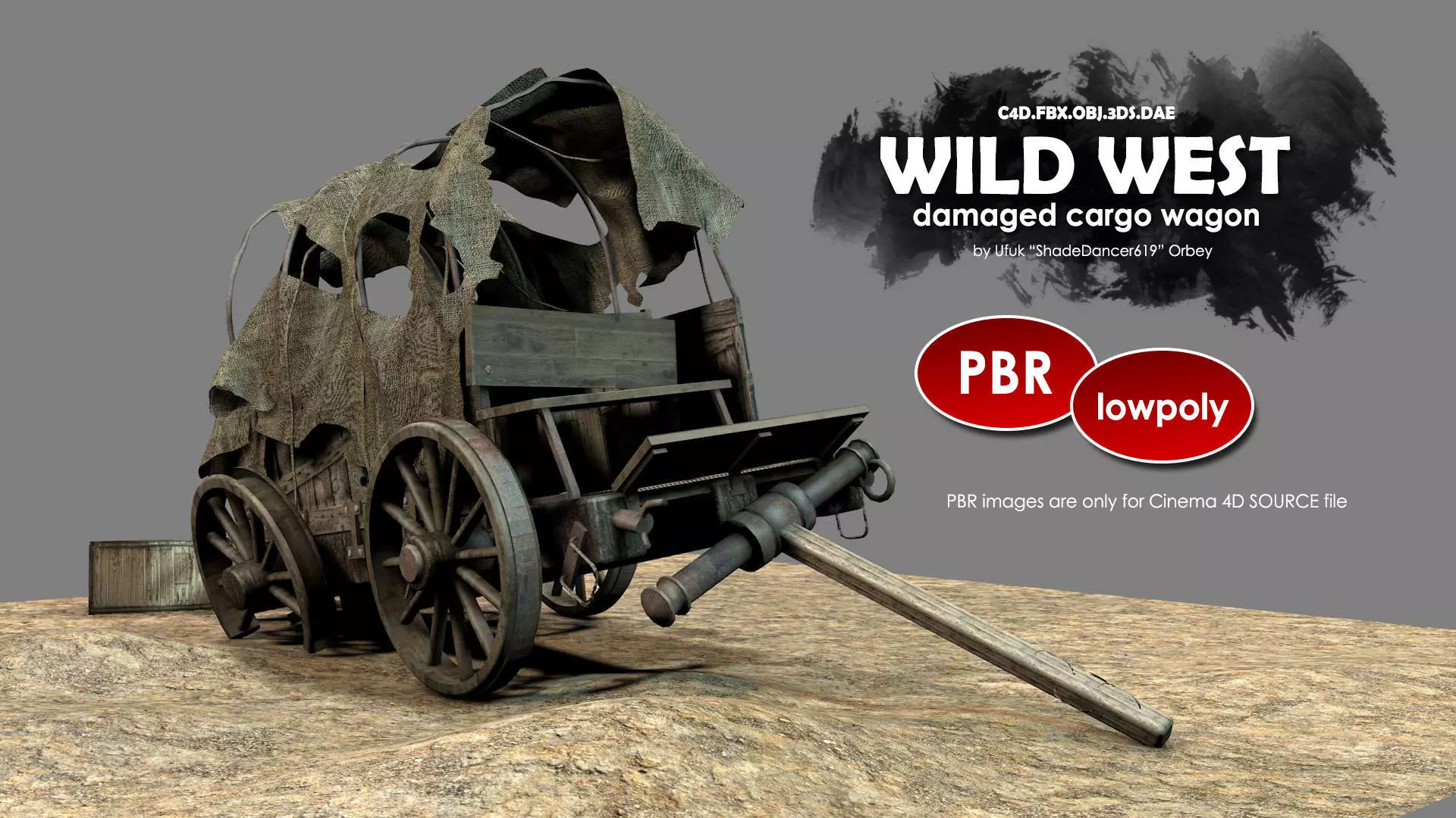 Wild West Damaged Wagon 3D model