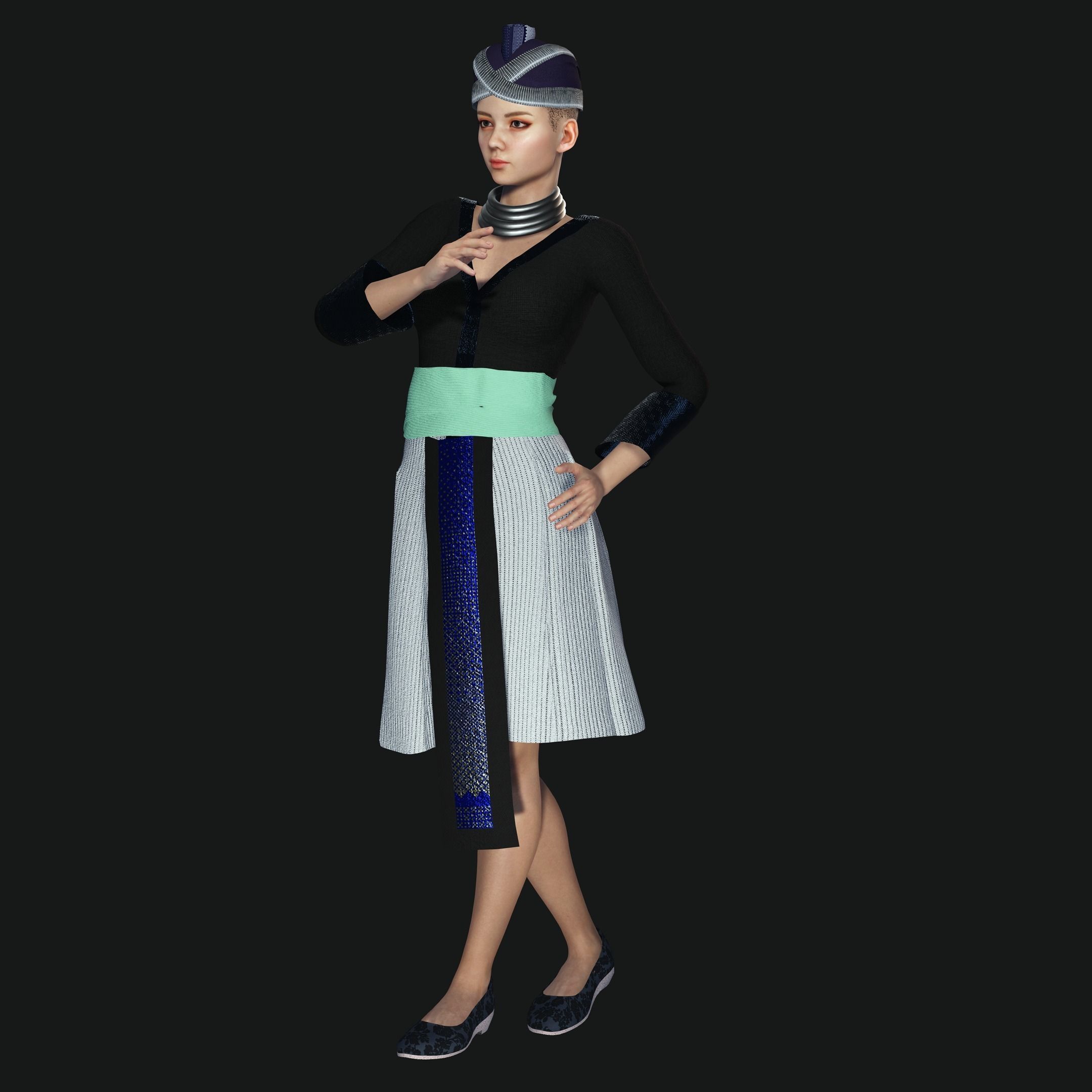 Character Creator - Hmong Female Costumes Low-poly 3D model_6