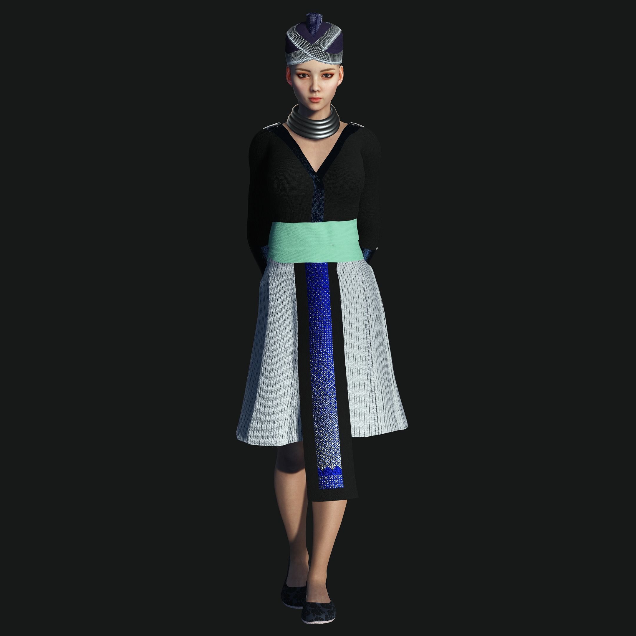Character Creator - Hmong Female Costumes Low-poly 3D model_5