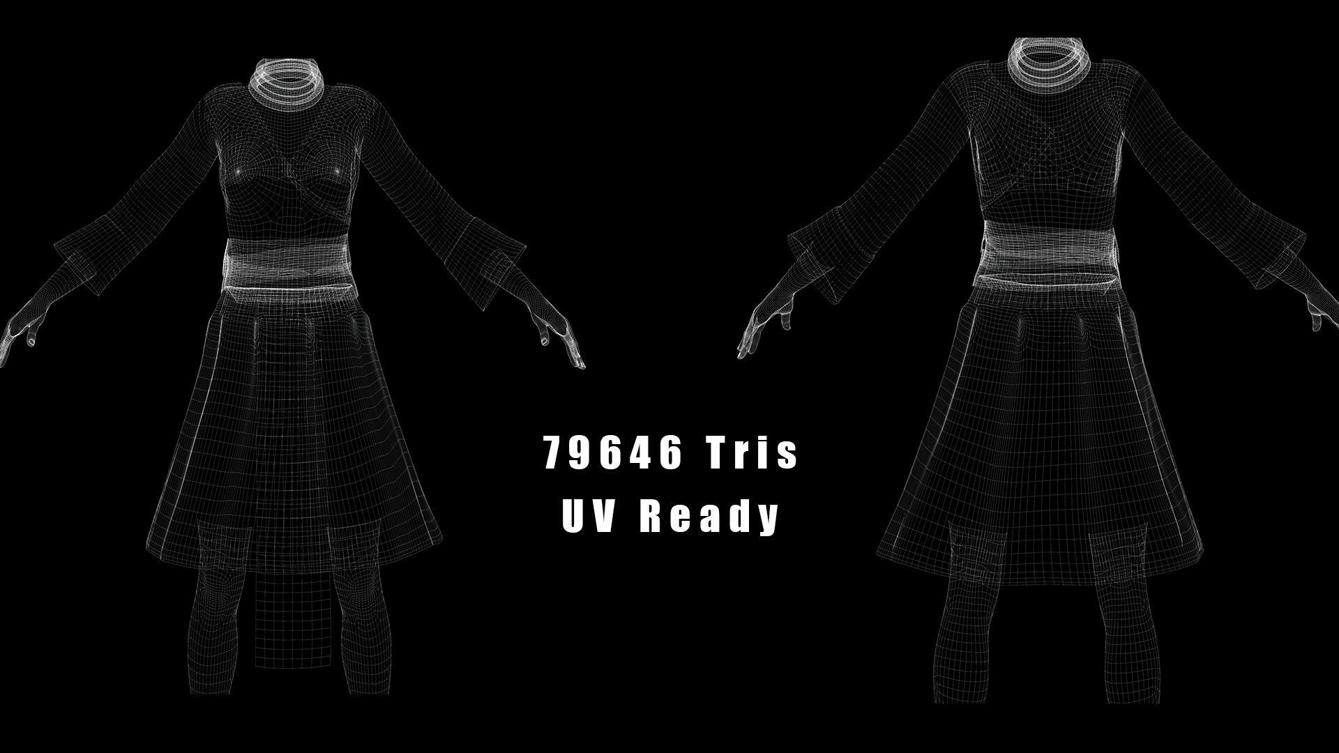 Character Creator - Hmong Female Costumes Low-poly 3D model_1