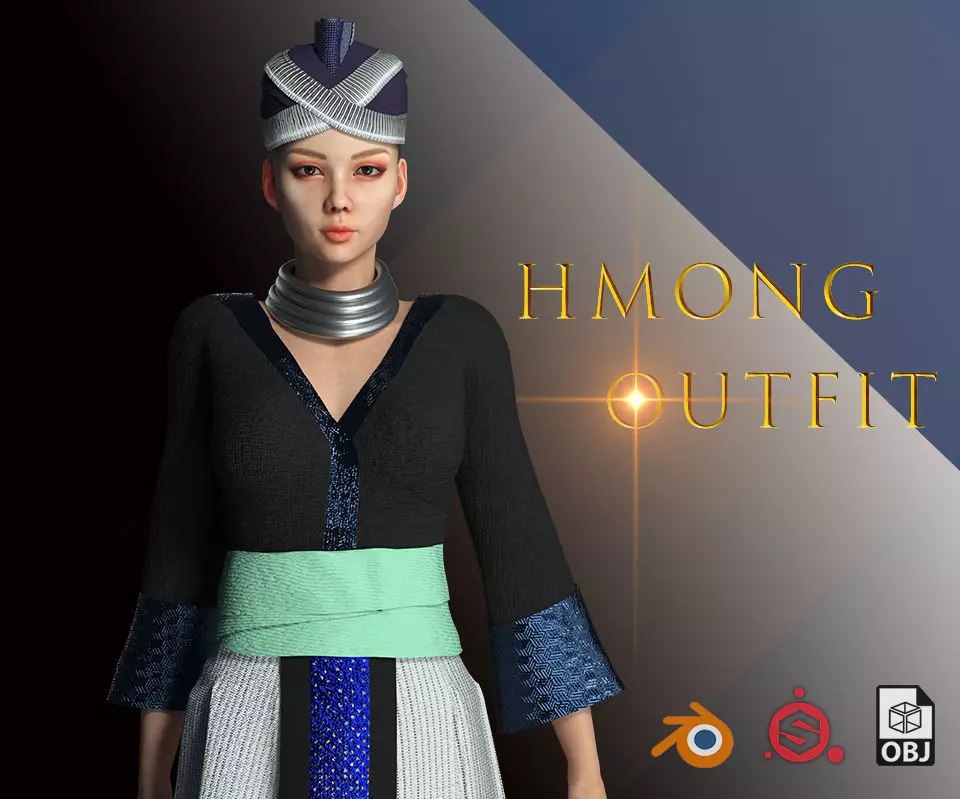 Character Creator - Hmong Female Costumes Low-poly 3D model_0