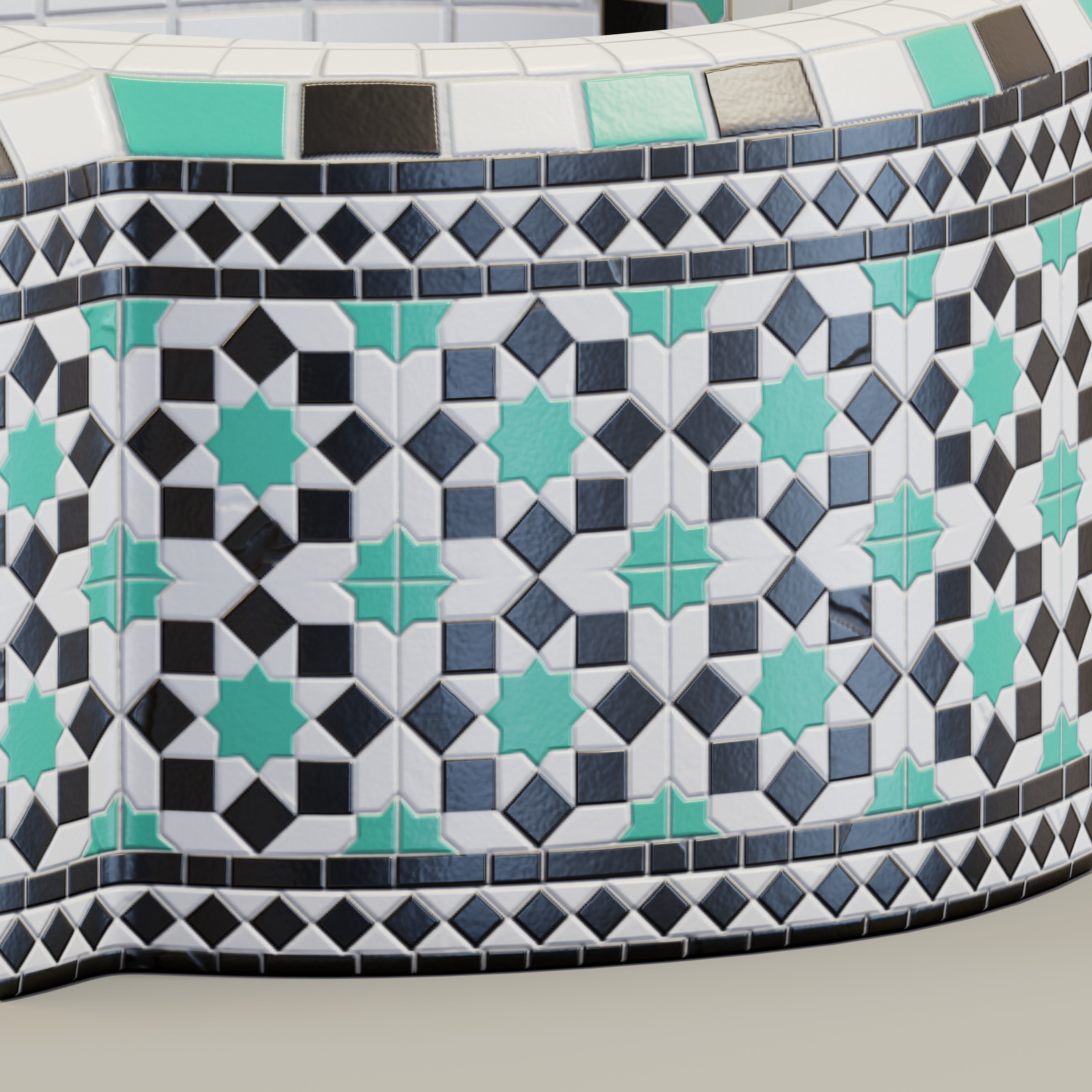 Octagonal mosaic fountain 3D model_4