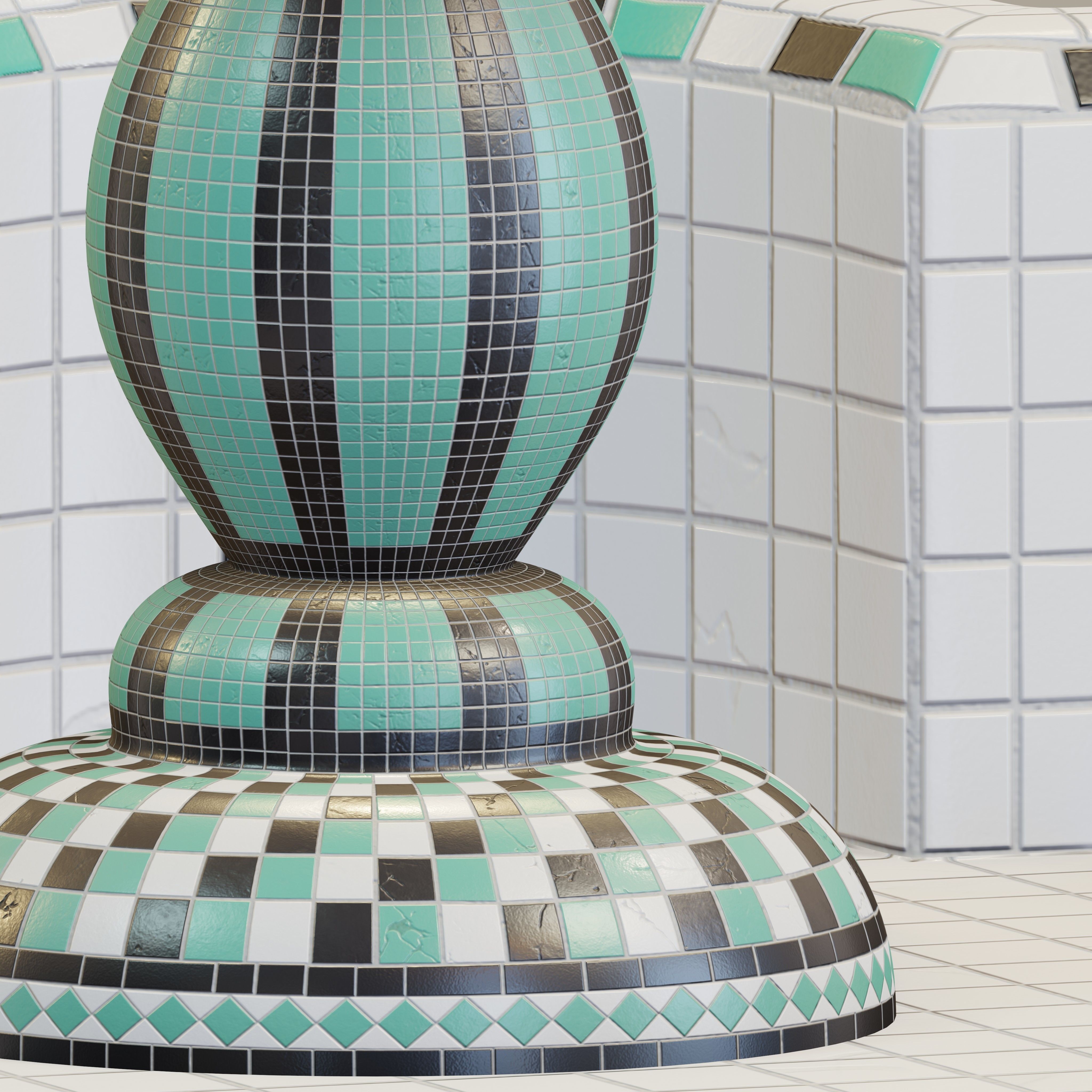 Octagonal mosaic fountain 3D model_3