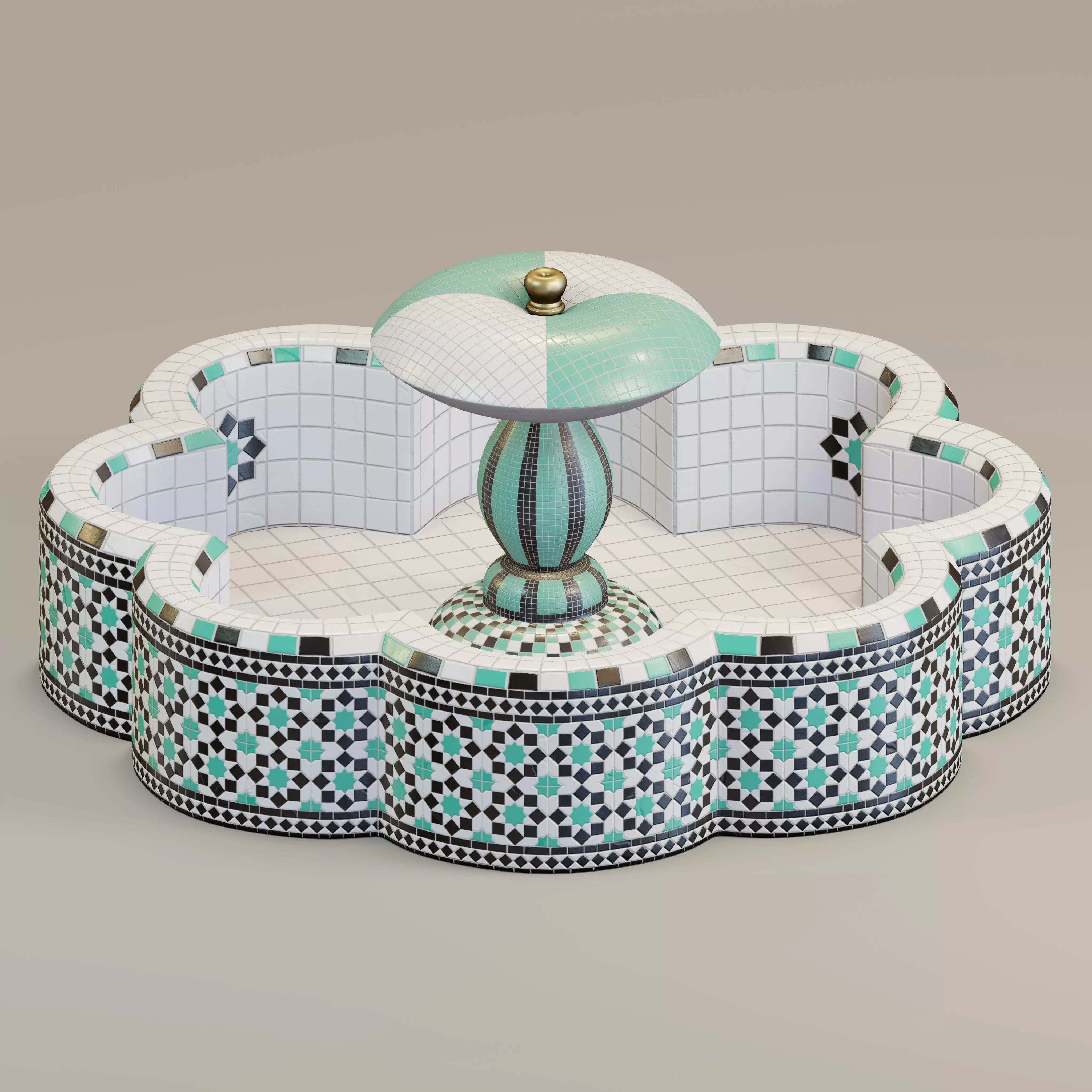 Octagonal mosaic fountain 3D model_0
