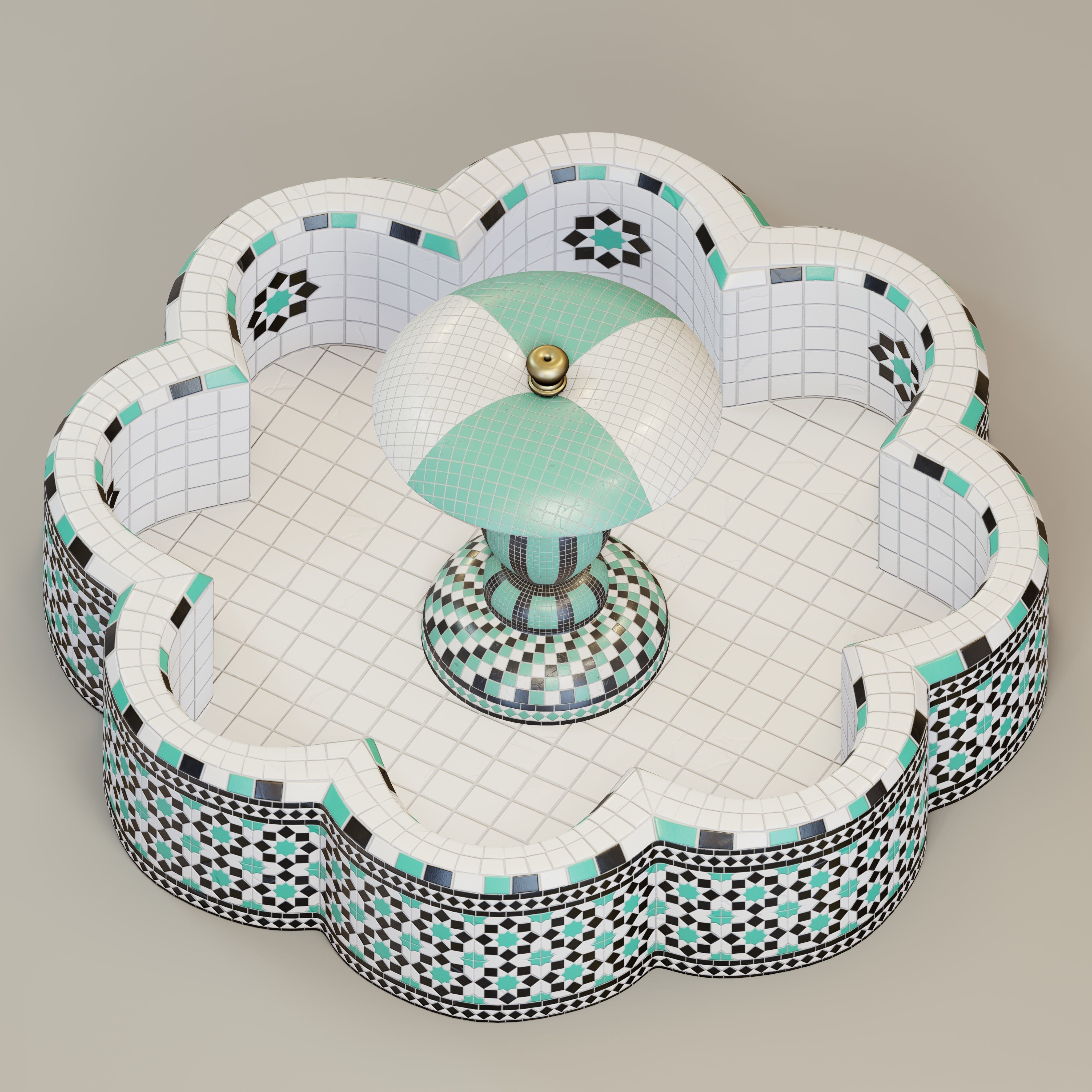 Octagonal mosaic fountain 3D model_1