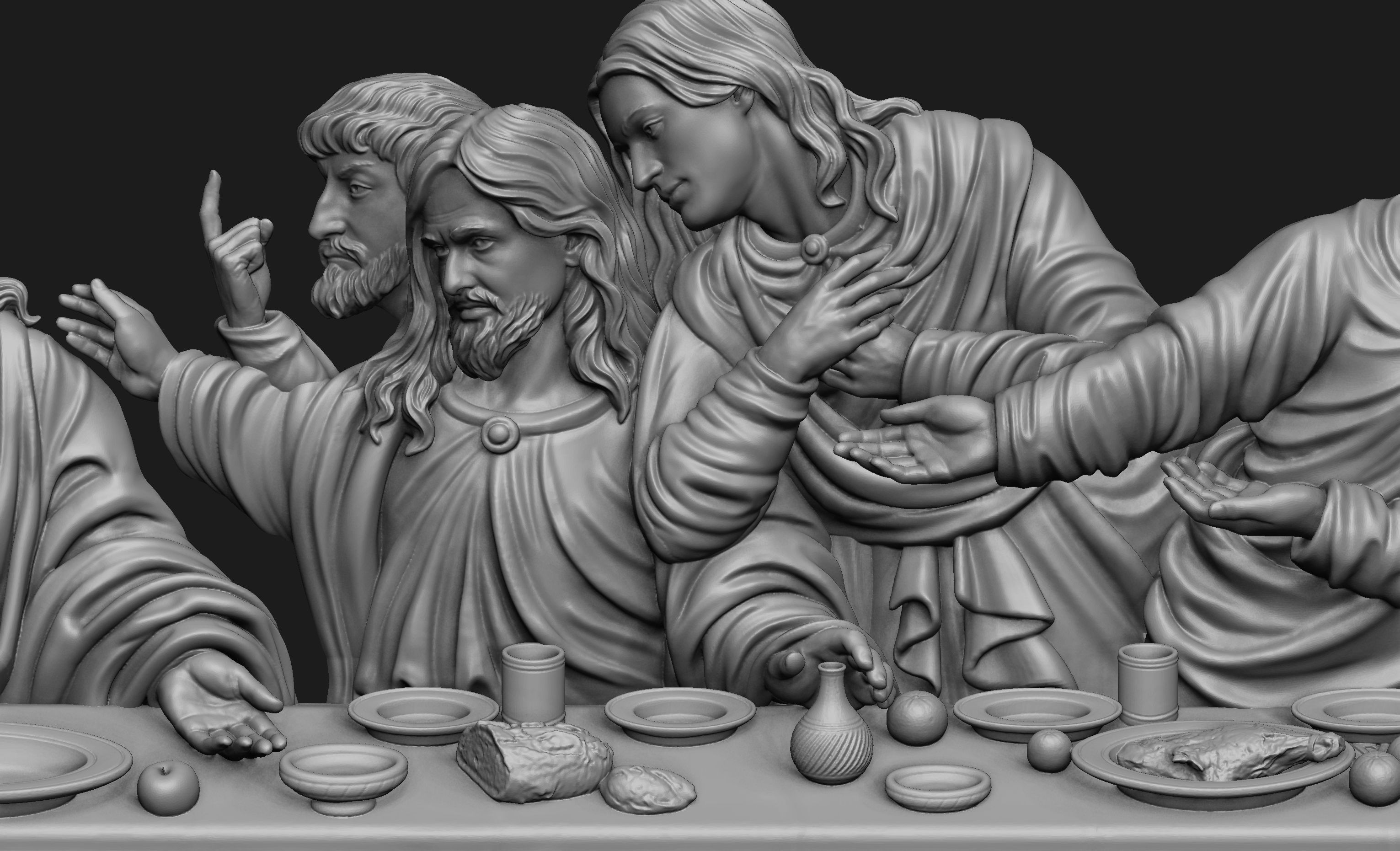Last Supper Bas-Relief No Background 3D print model_5