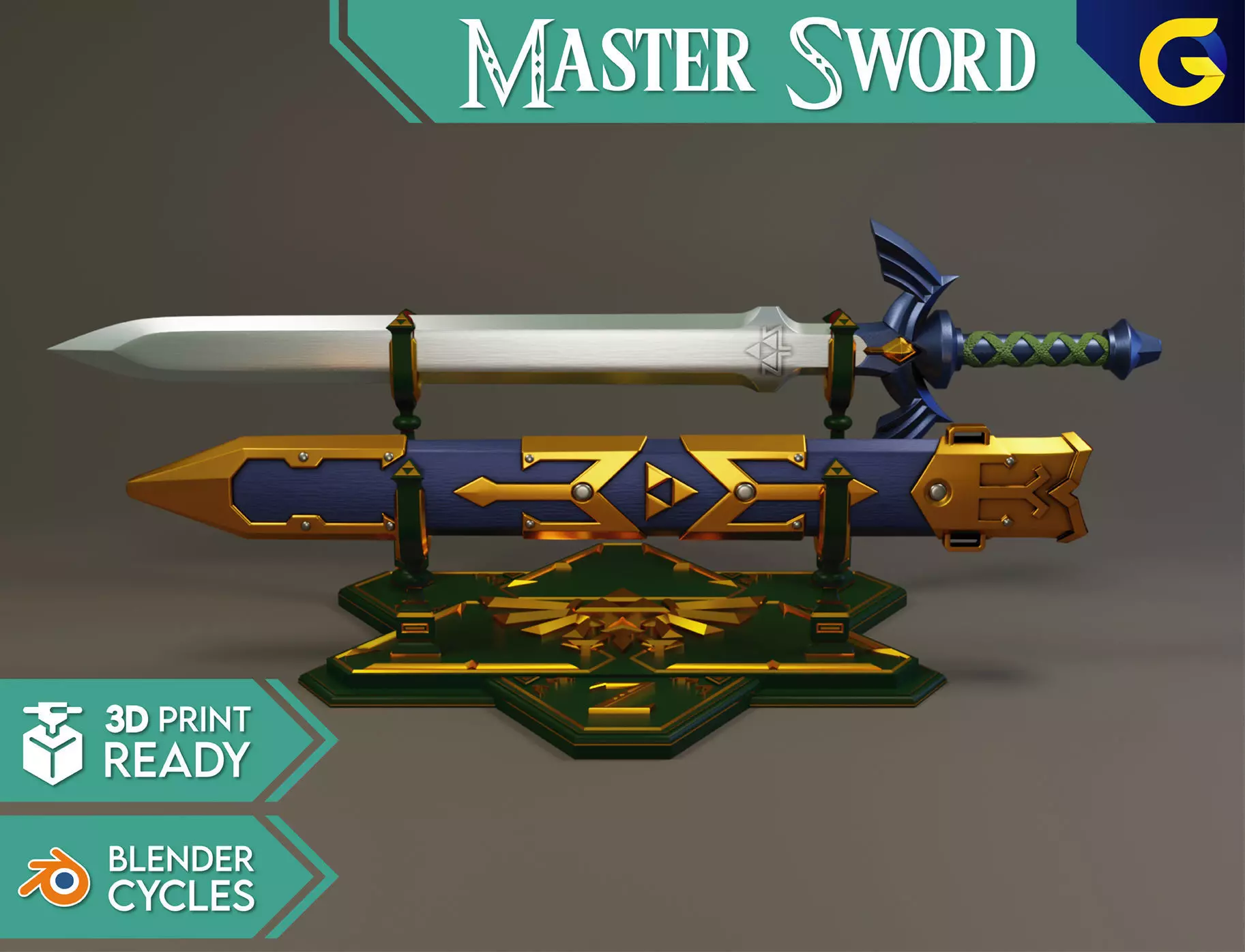 MasterSword Sheath Stand - 3D PRINT READY 3D model_0