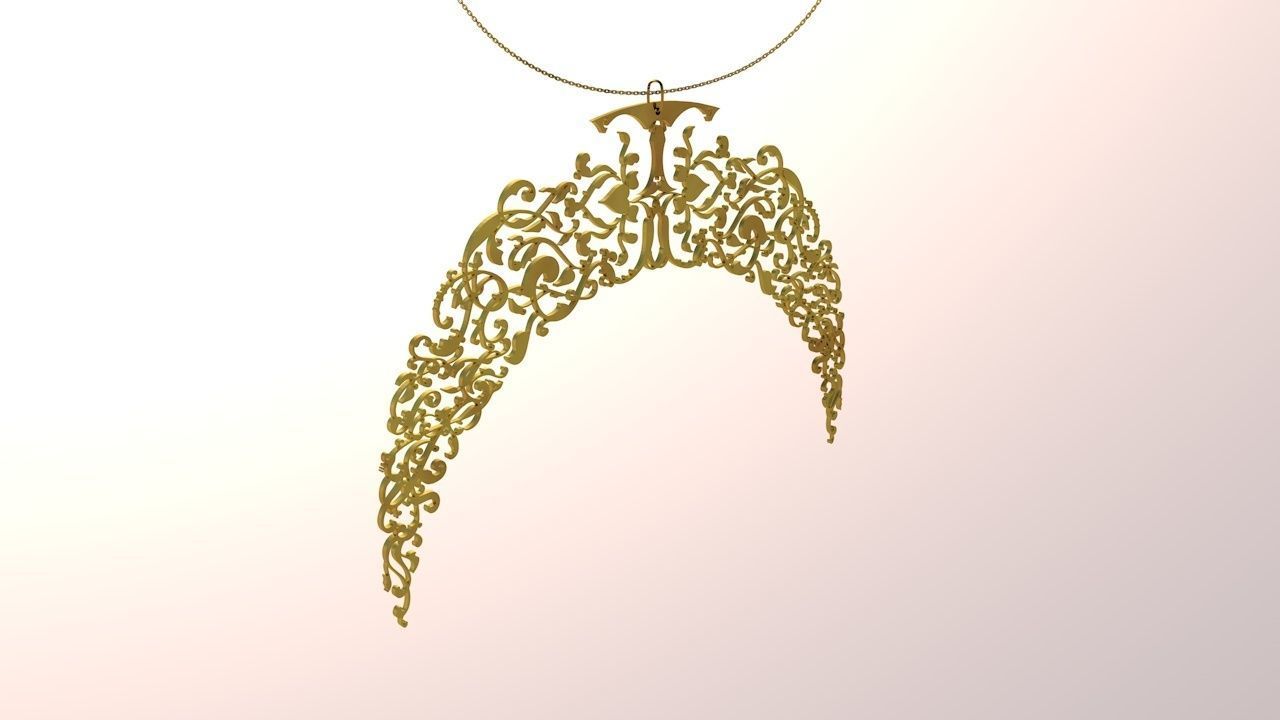 3d Necklaces gold ornate hanging ornament 3D model_4