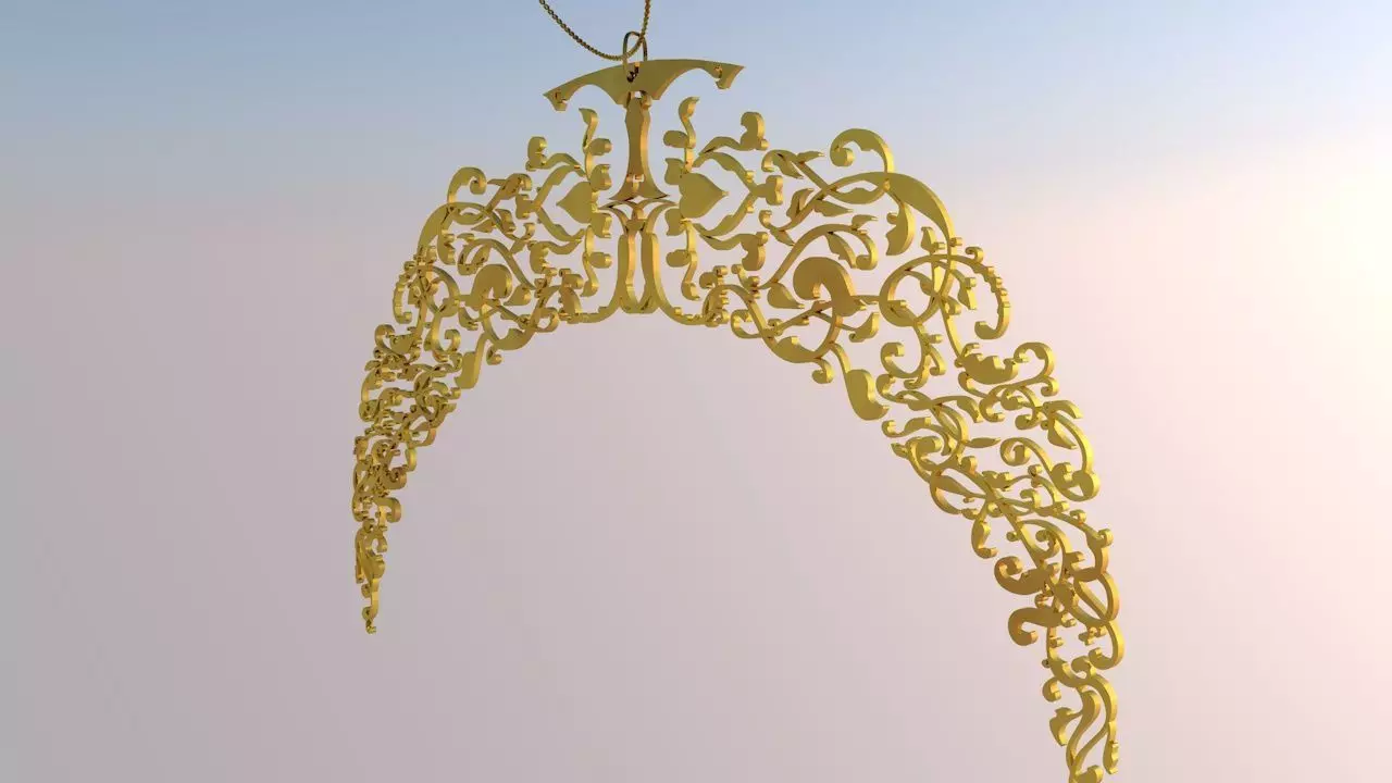 3d Necklaces gold ornate hanging ornament 3D model_0