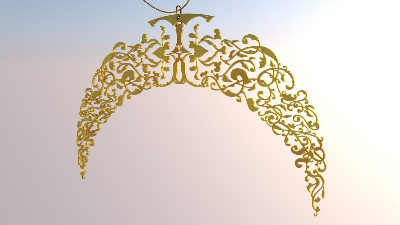 3d Necklaces gold ornate hanging ornament 3D model_1